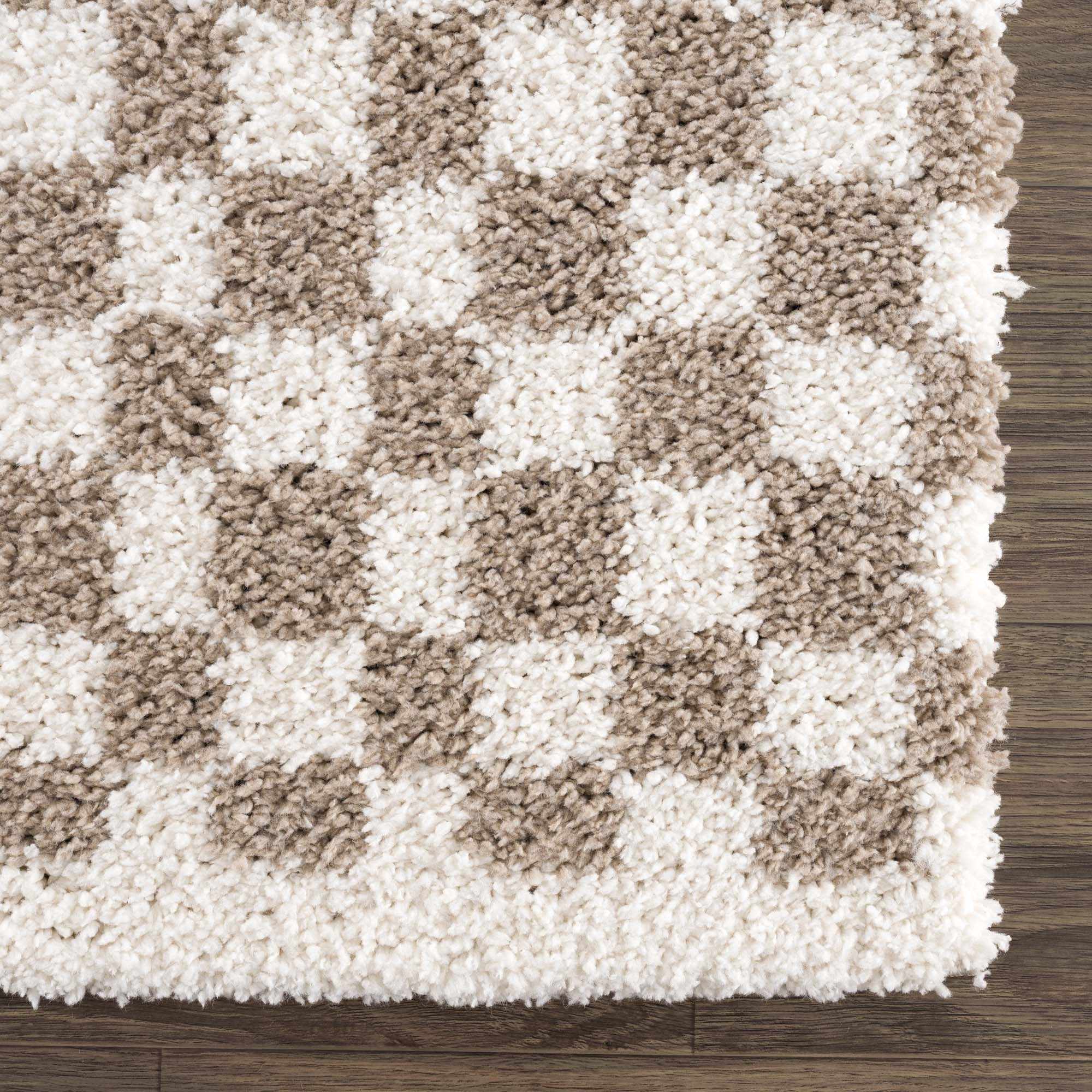 Kieu Taupe Checkered Shag Rug - Image 8