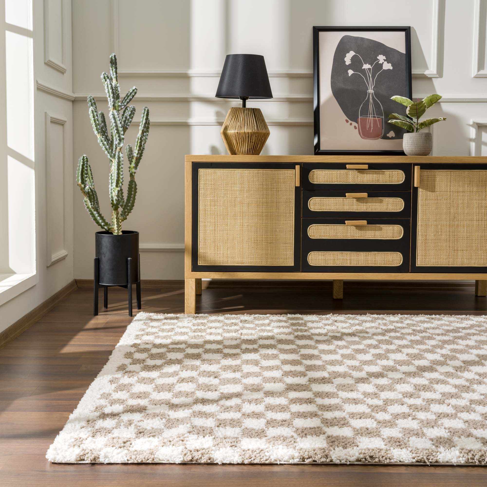 Kieu Taupe Checkered Shag Rug - Image 9