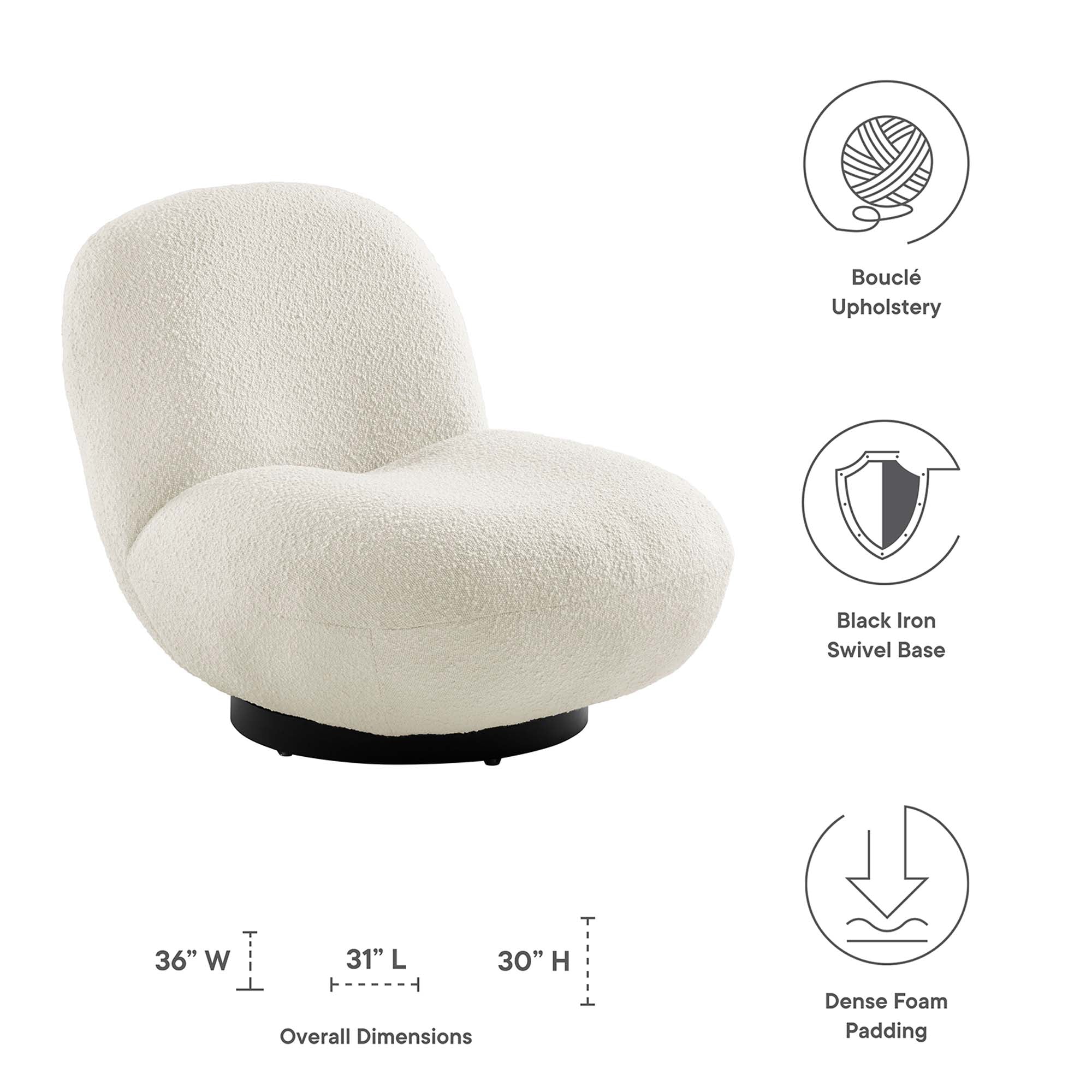 Kindred Boucle Upholstered Fabric Swivel Chair by Modway - Image 2