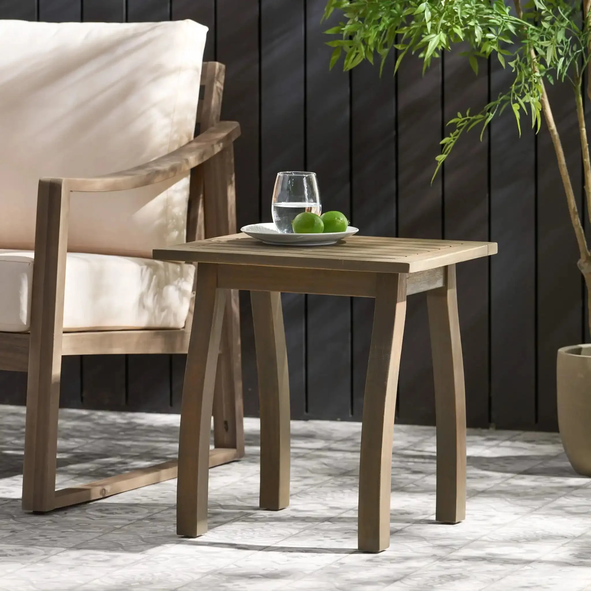 Kinesis Outdoor Side Table with Slatted Top and Wood Frame - Image 4