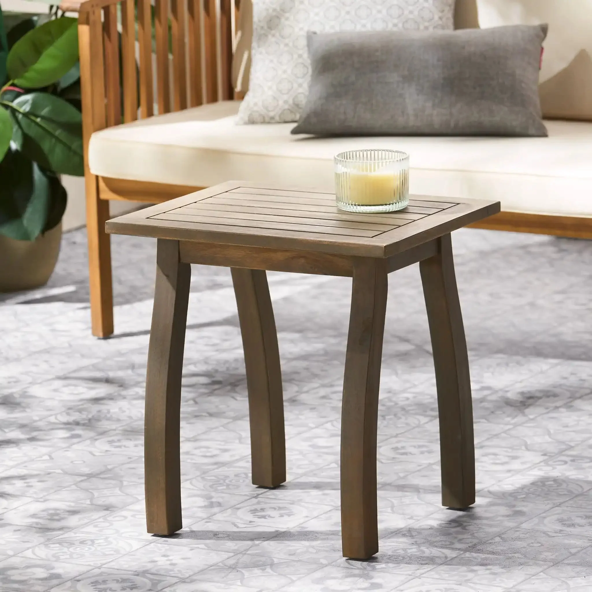 Kinesis Outdoor Side Table with Slatted Top and Wood Frame - Image 8