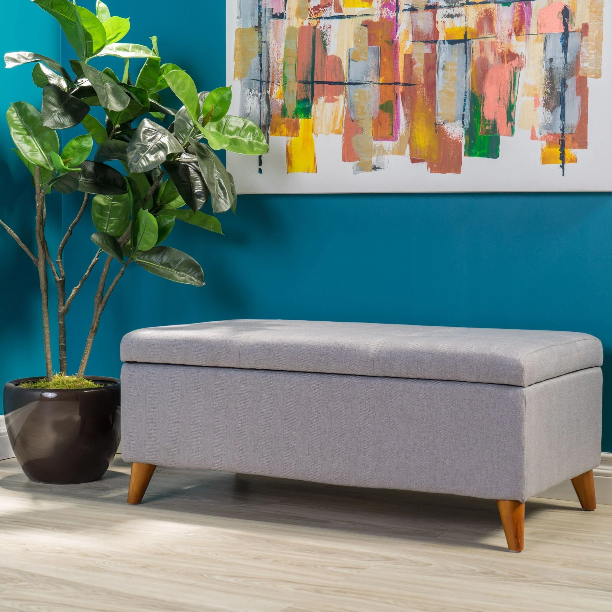 Kinetics Upholstered Storage Ottoman With Lift-Top And Button Tufted Seat - Light Gray - Image 4