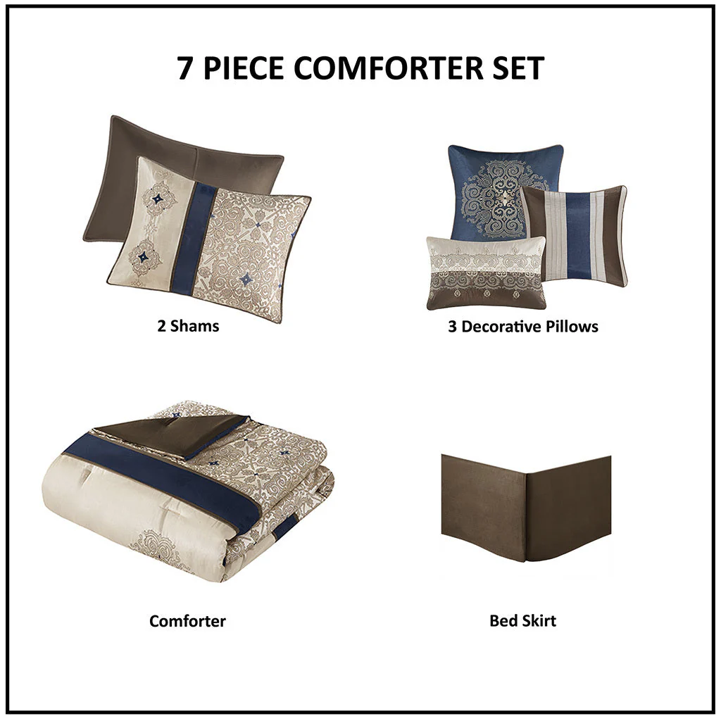 King 7 Piece Jacquard Comforter Set with Throw Pillows - Image 9
