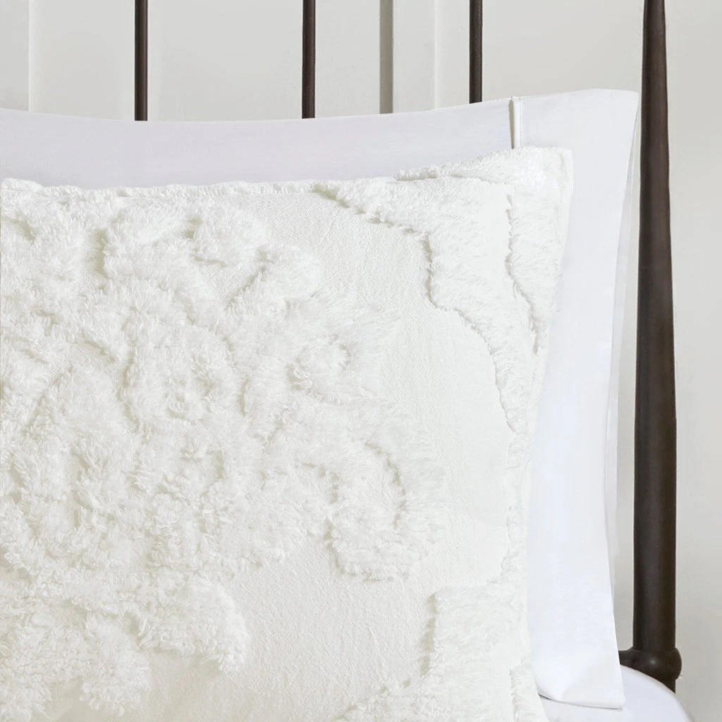 King/Cal King 3 Piece Tufted Cotton Chenille Damask Duvet Cover Set - Image 11