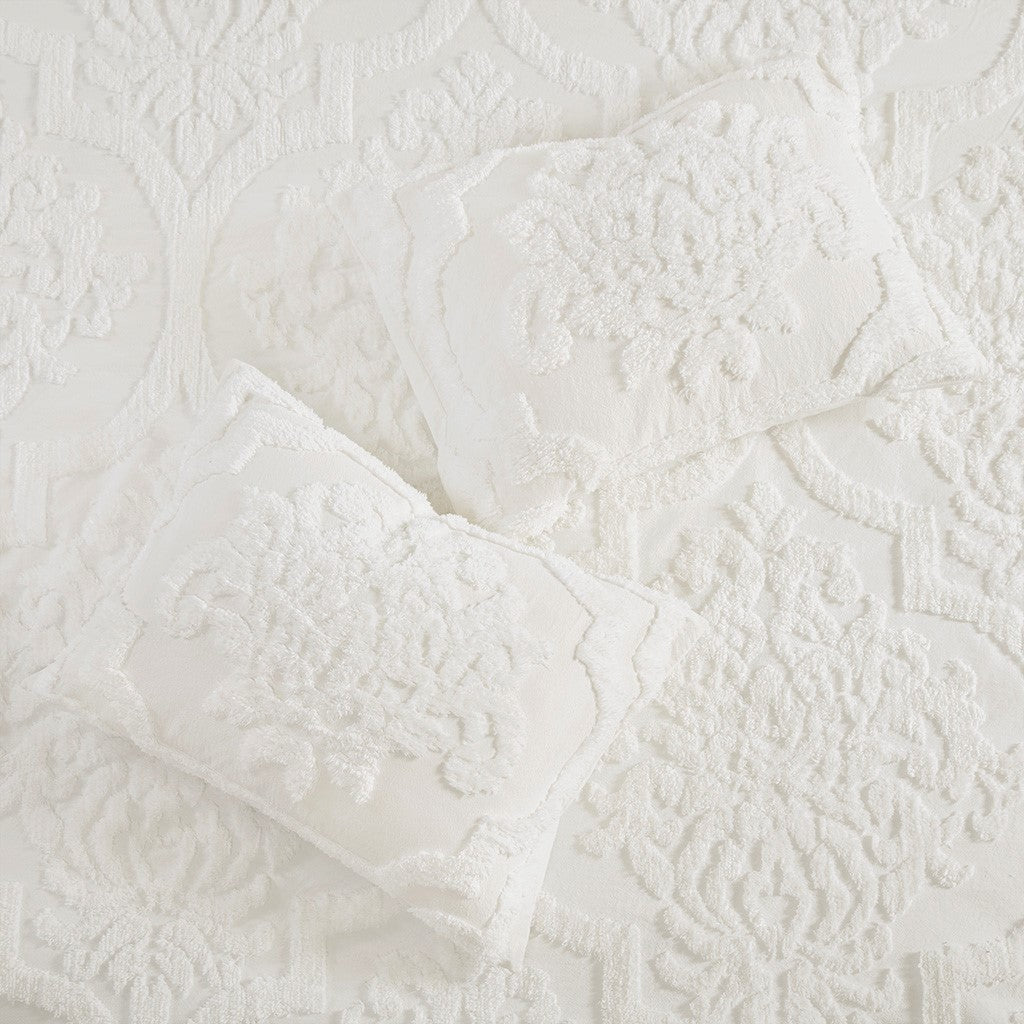 King/Cal King 3 Piece Tufted Cotton Chenille Damask Duvet Cover Set - Image 8