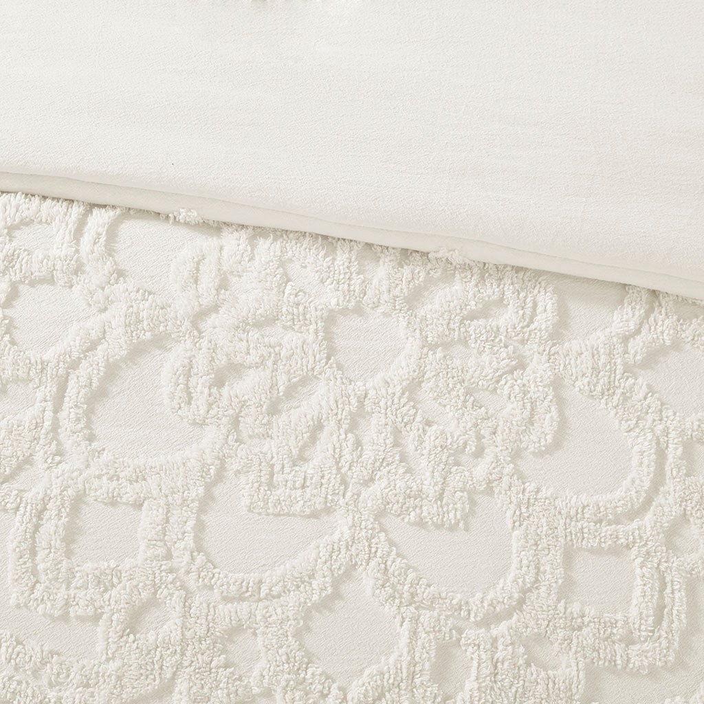 King/Cal King 3-Piece Tufted Cotton Chenille Medallion Duvet Cover Set - Image 4