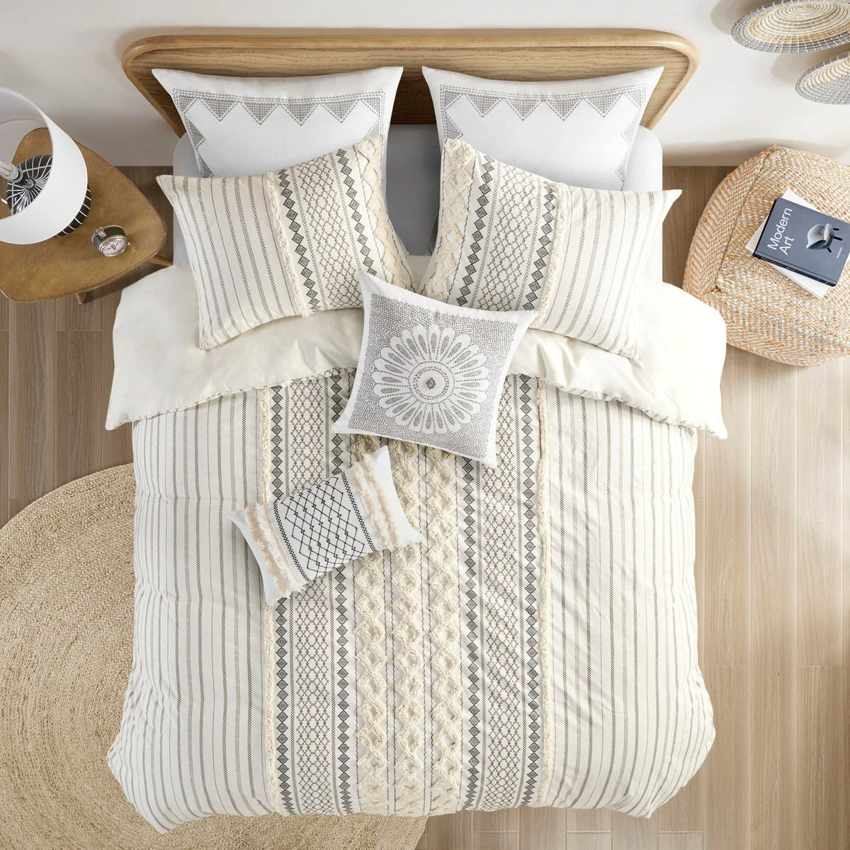 King/Cal King Cotton Printed Duvet Cover Set with Chenille - Image 2