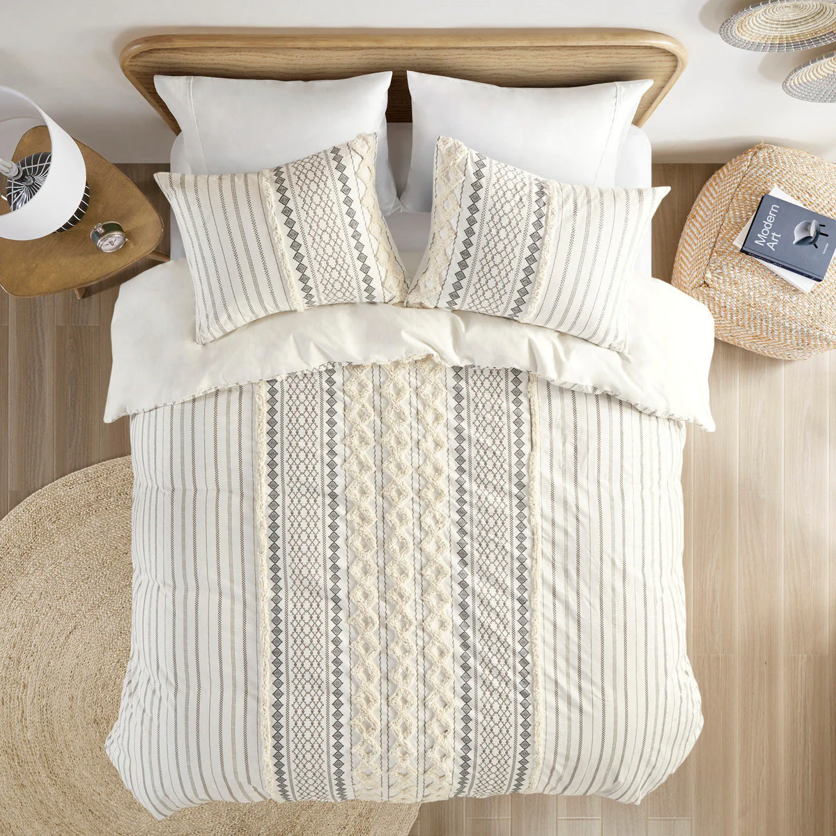 King/Cal King Cotton Printed Duvet Cover Set with Chenille - Image 3