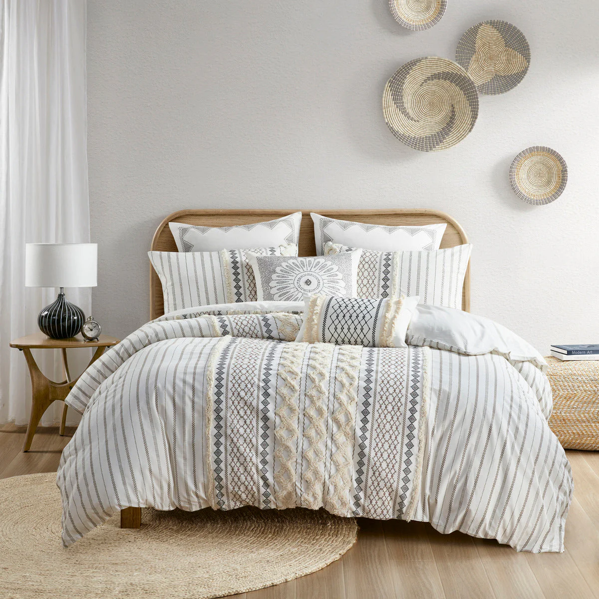 King/Cal King Cotton Printed Duvet Cover Set with Chenille - Image 6