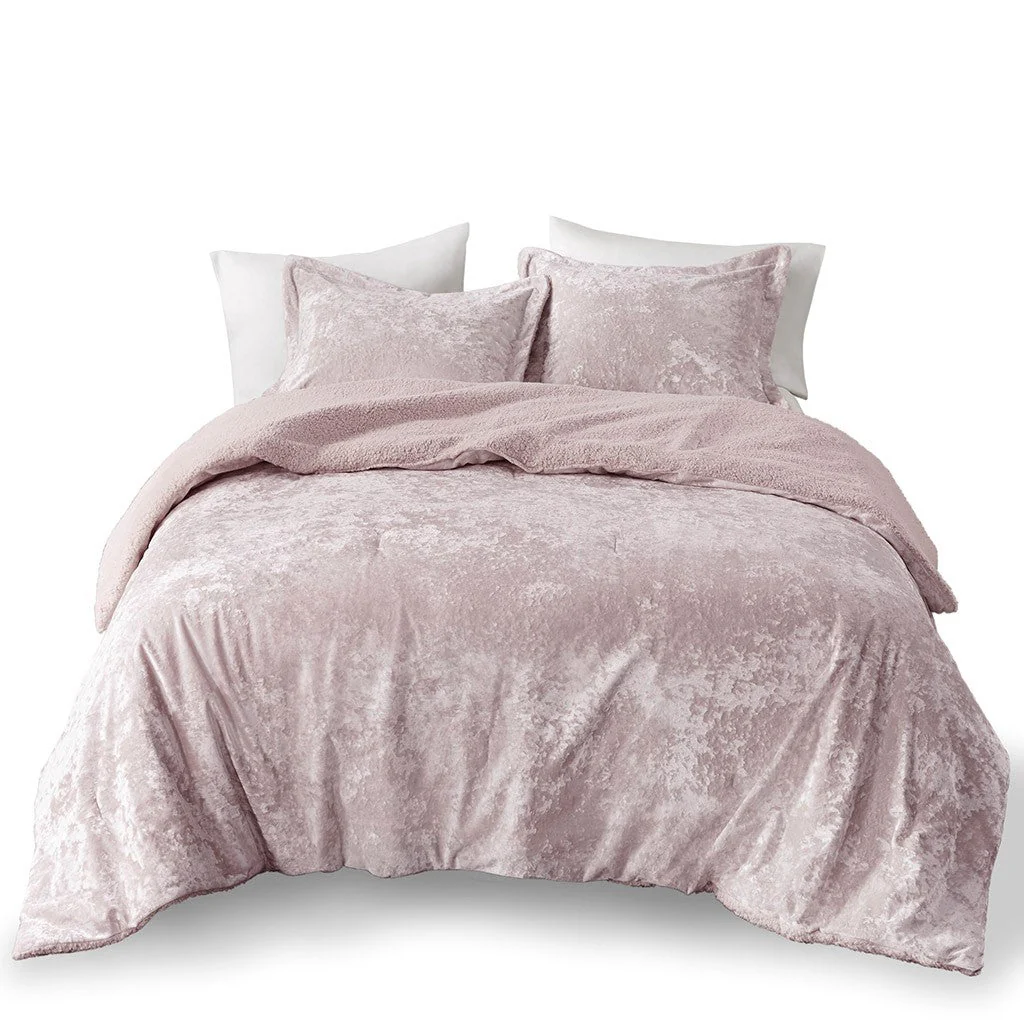 King/Cal King Crushed Velvet Sherpa Reversible Comforter Set - Image 4