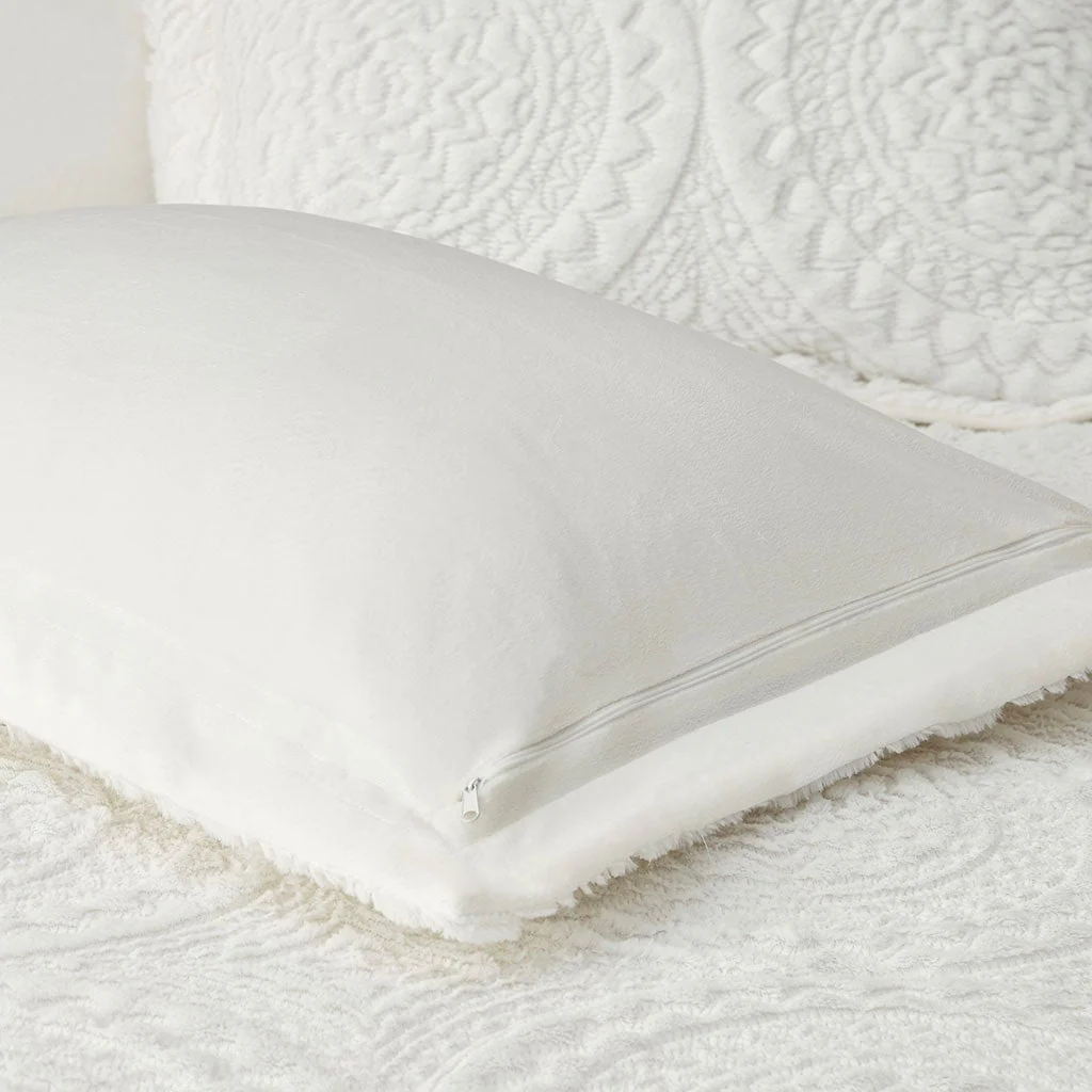 King/Cal King Embroidered Medallion Faux Fur Ultra Plush Comforter Mini Set - Image 9