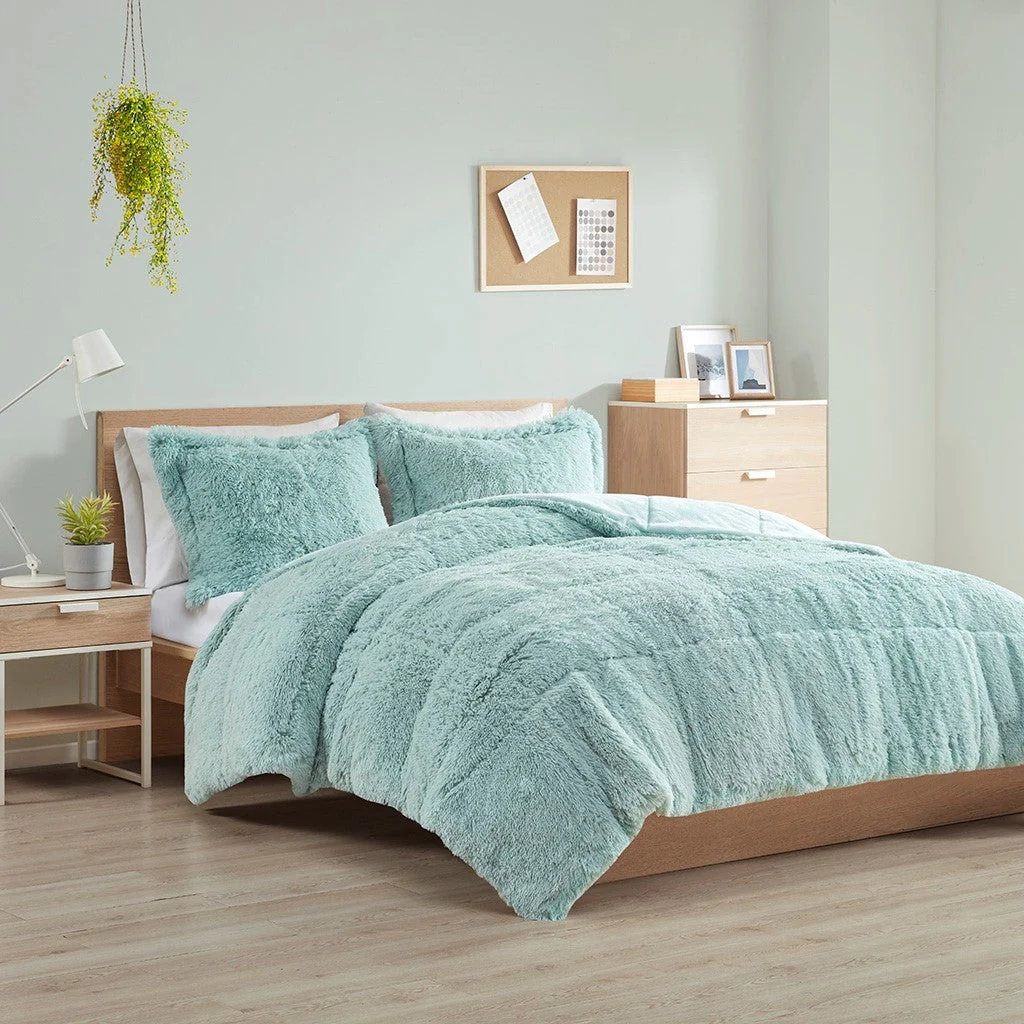 King/Cal King Shaggy Long Fur Comforter Mini Set