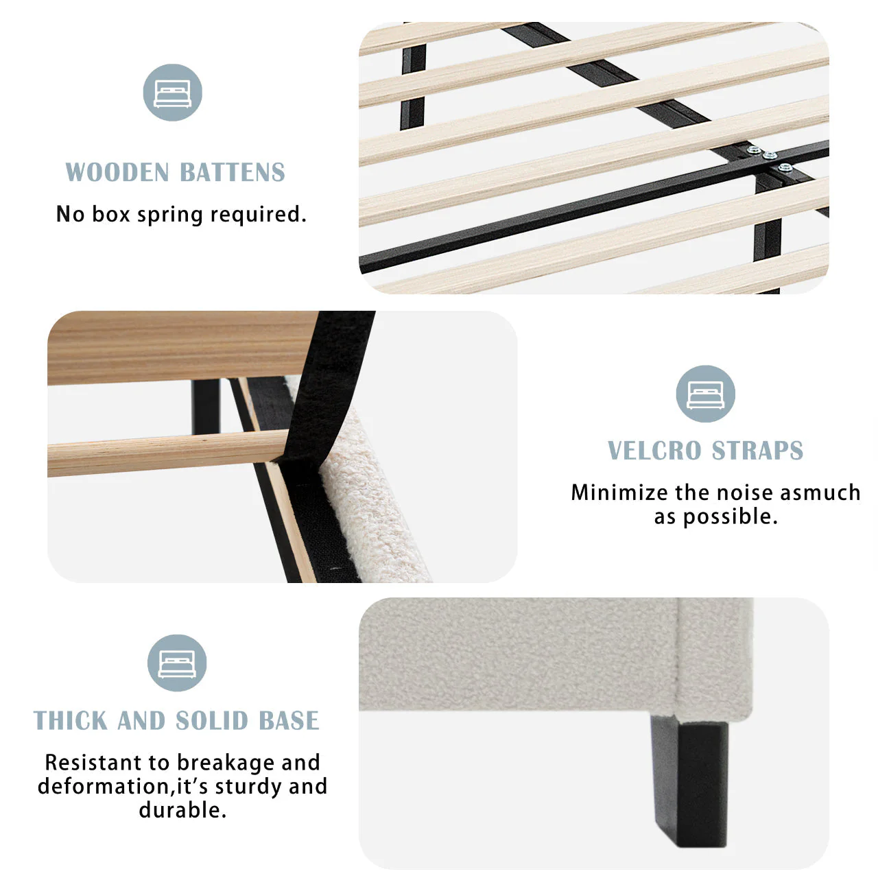King Size Bed Frame with Upholstered Teddy Velvet Headboard - Image 16