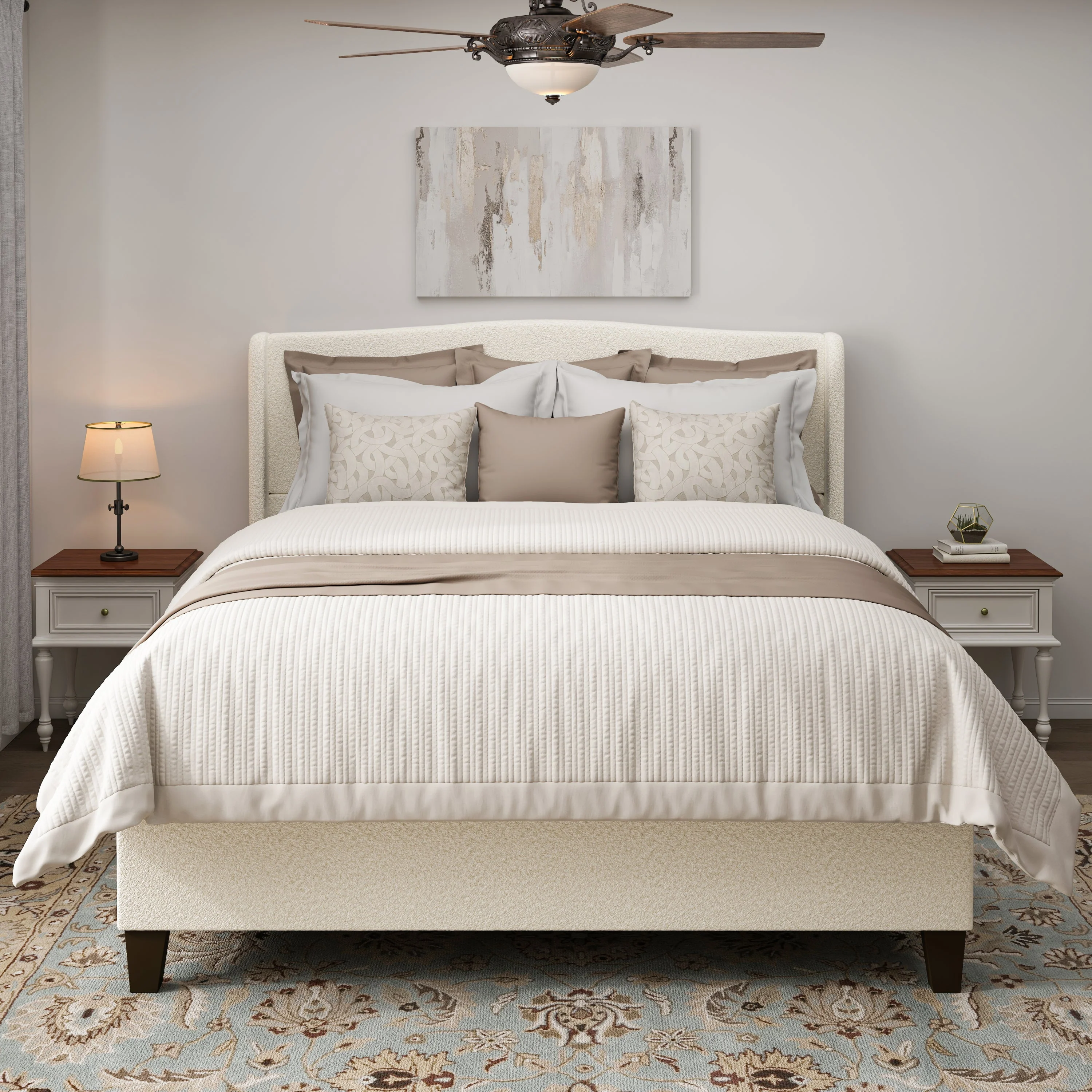 King Size Bed Frame with Upholstered Teddy Velvet Headboard - Image 2