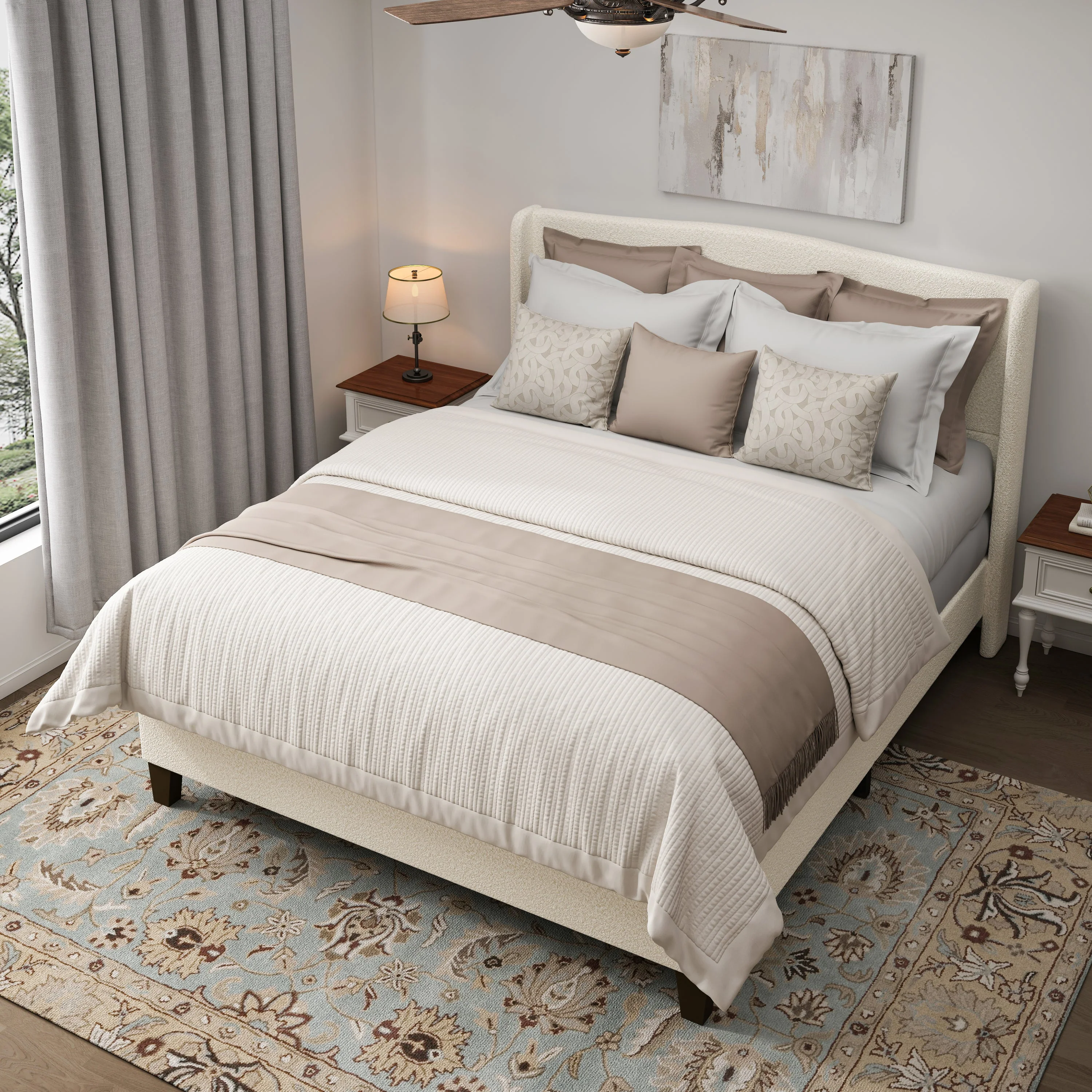 King Size Bed Frame with Upholstered Teddy Velvet Headboard - Image 3