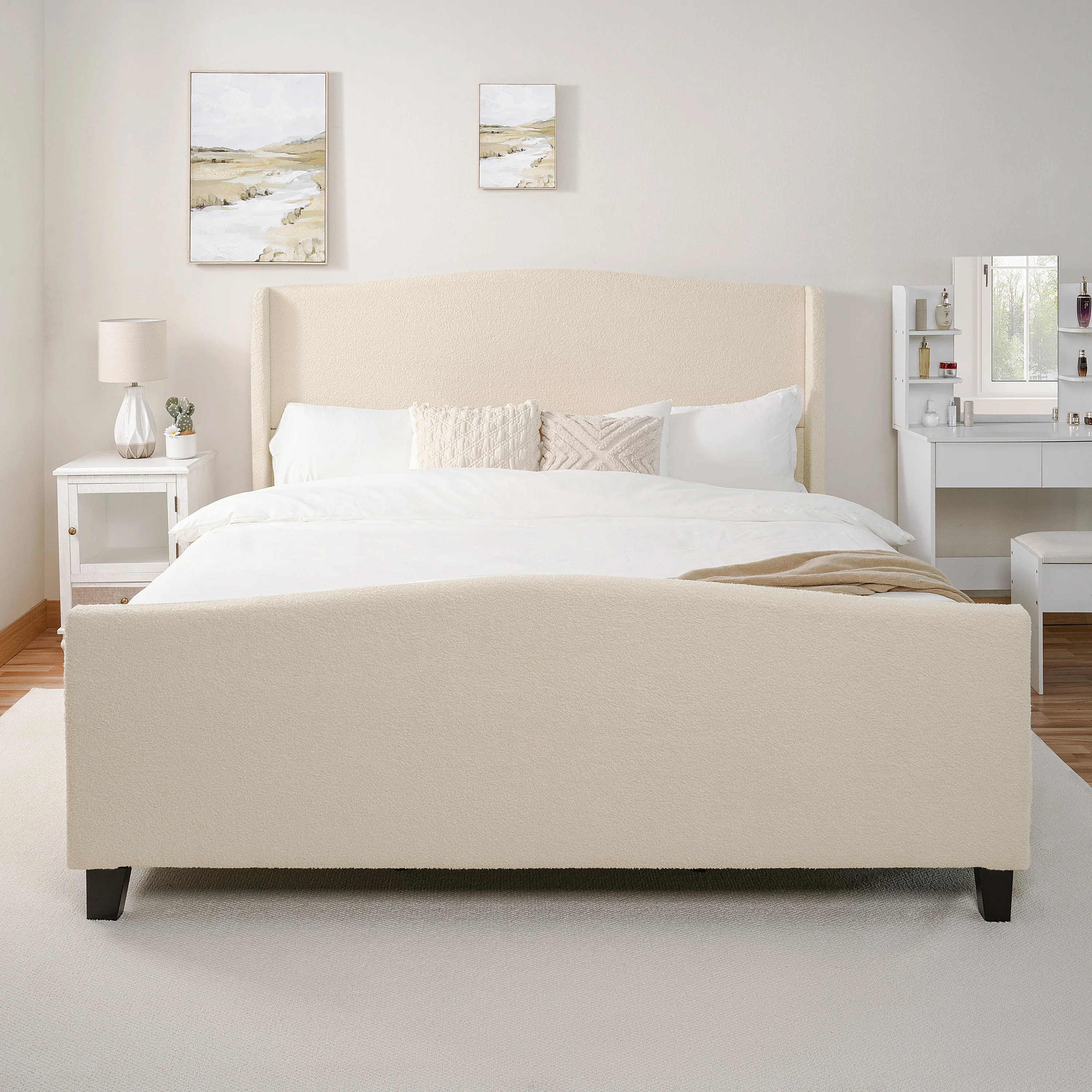 King Size Bed Frame with Upholstered Teddy Velvet Headboard - Image 4