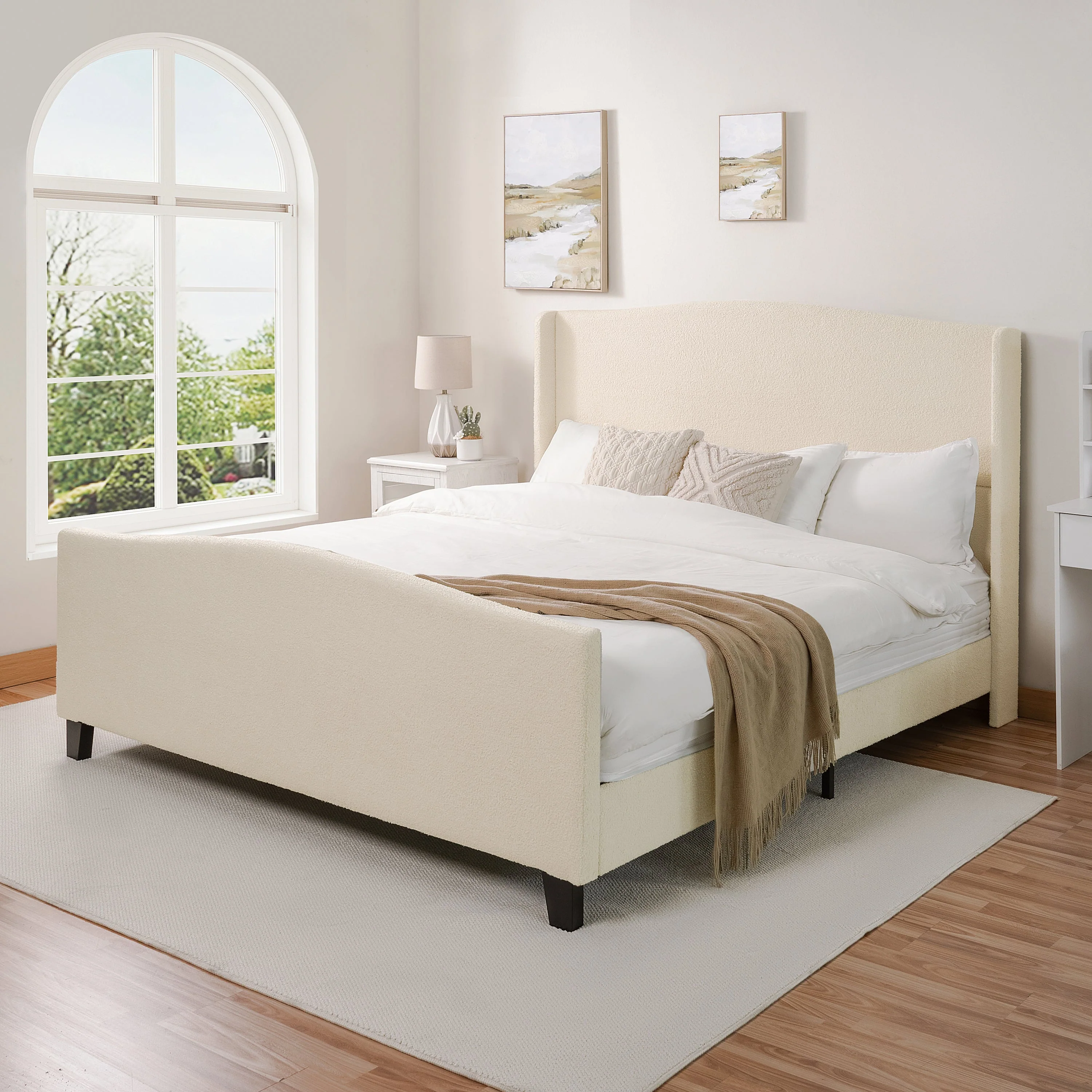 King Size Bed Frame with Upholstered Teddy Velvet Headboard - Image 5