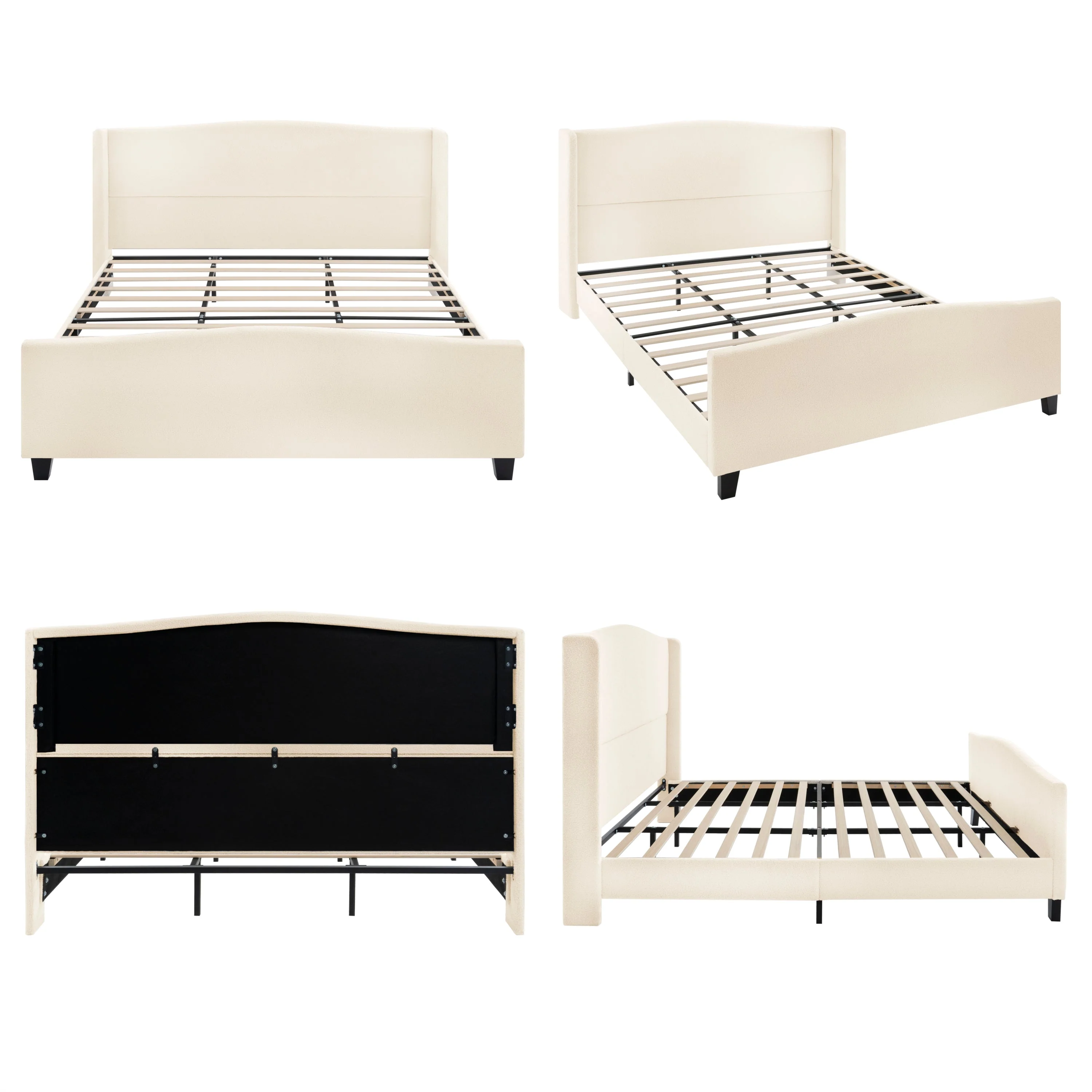 King Size Bed Frame with Upholstered Teddy Velvet Headboard - Image 7