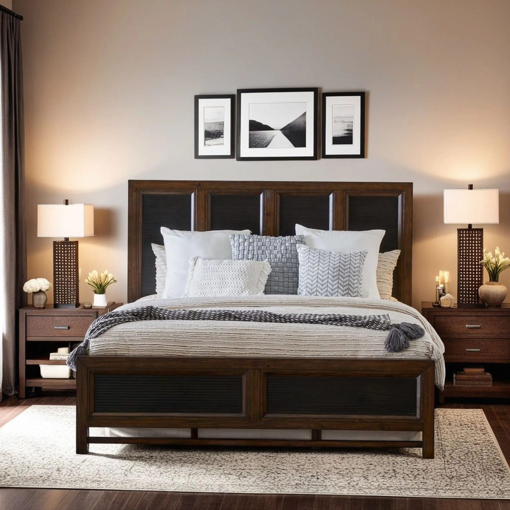 King Size Panel Bed Two-Tone Finish - Image 2