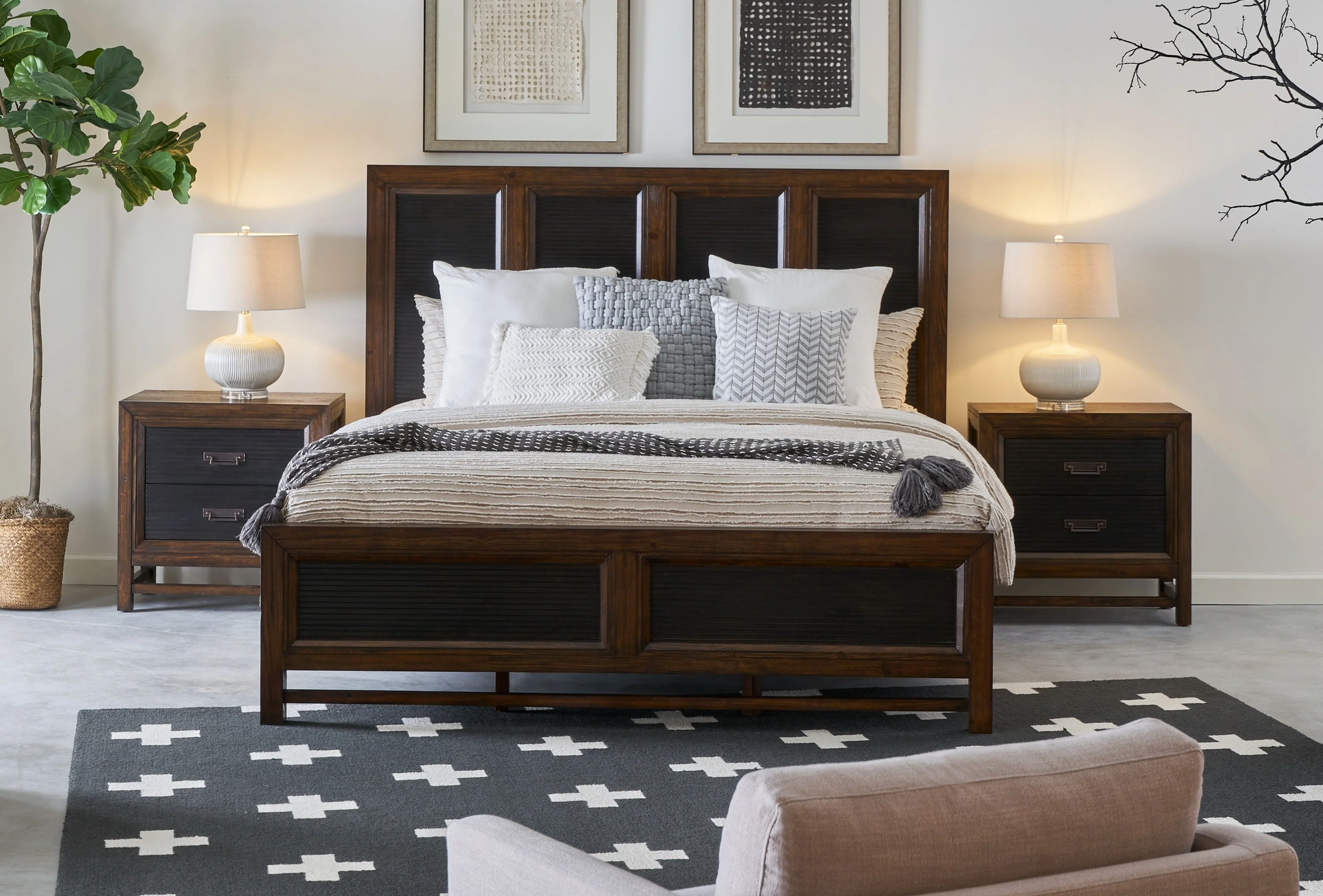King Size Panel Bed Two-Tone Finish - Image 3