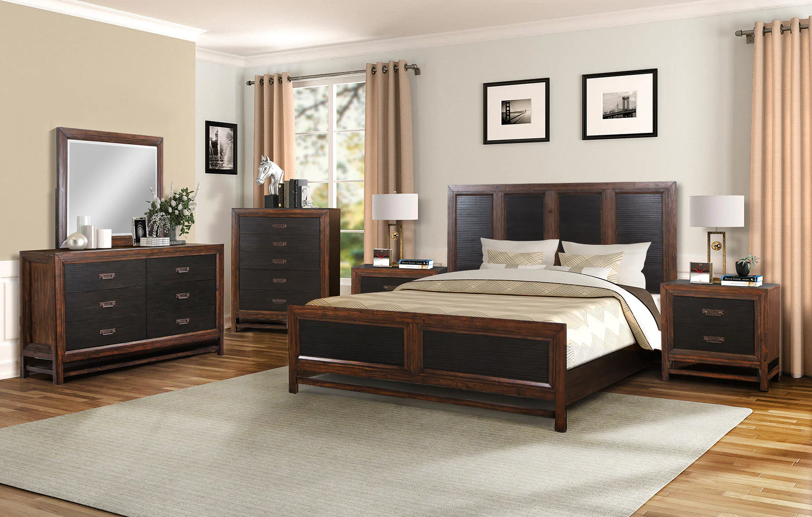 King Size Panel Bed Two-Tone Finish - Image 6