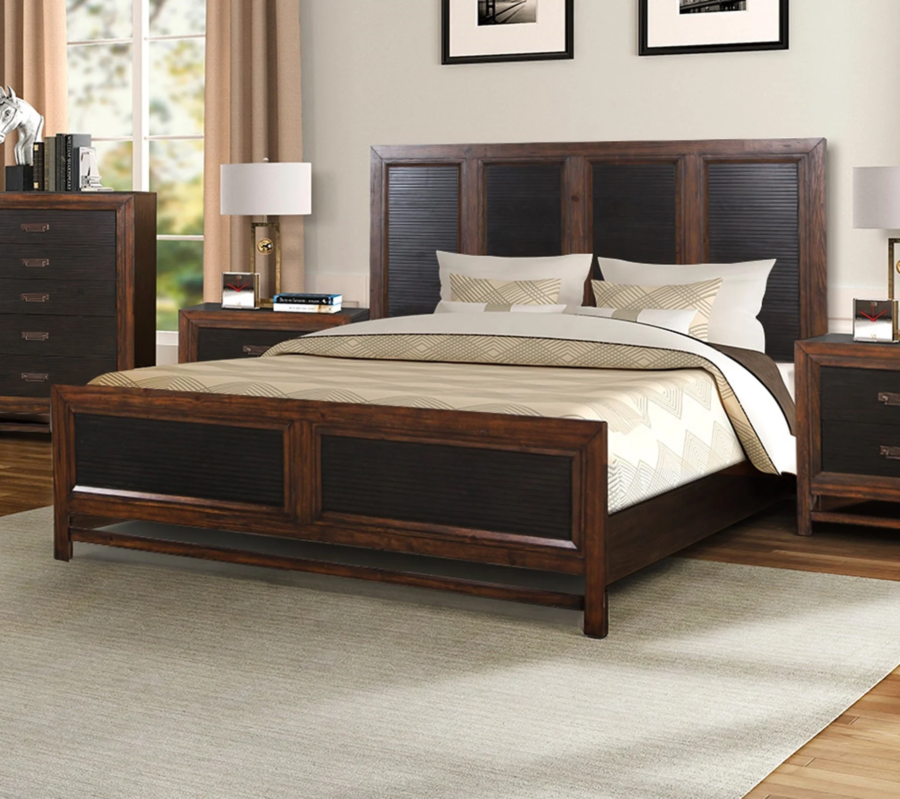 King Size Panel Bed Two-Tone Finish - Image 7