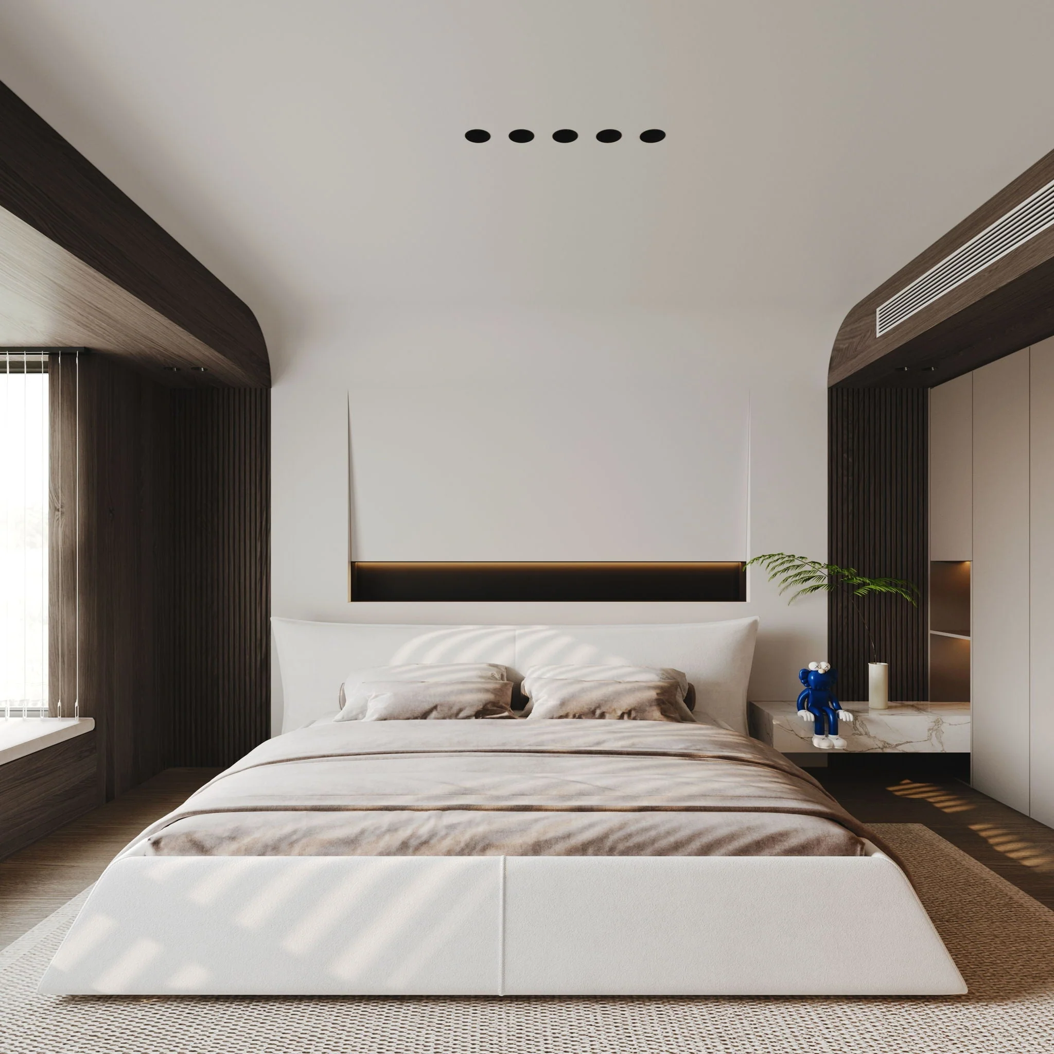 King Size Platform Bed With Special-Shaped Headboard - Cream - Image 2