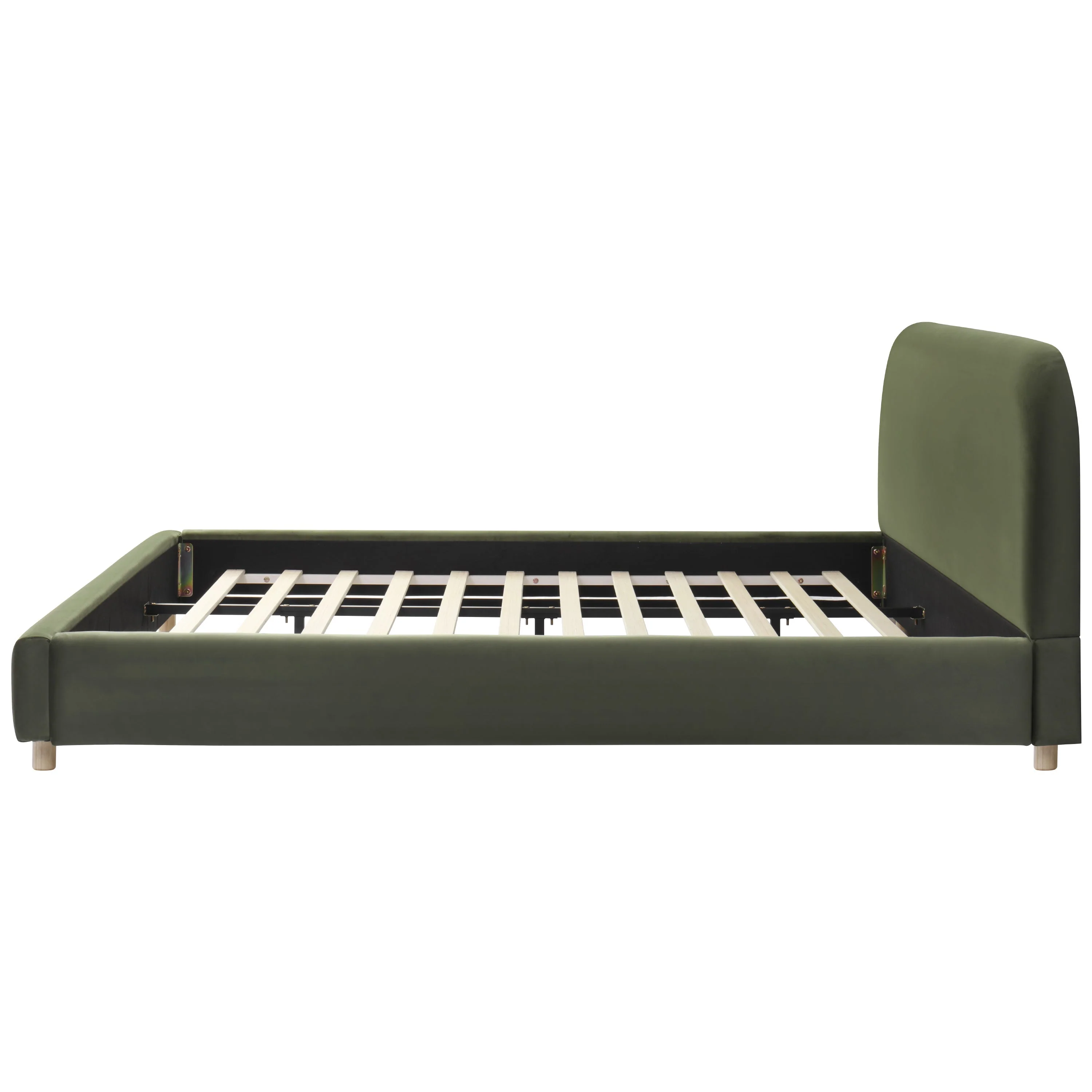 King Size Platform Bed with Velvet Fabric and Curved Headboard - Image 10