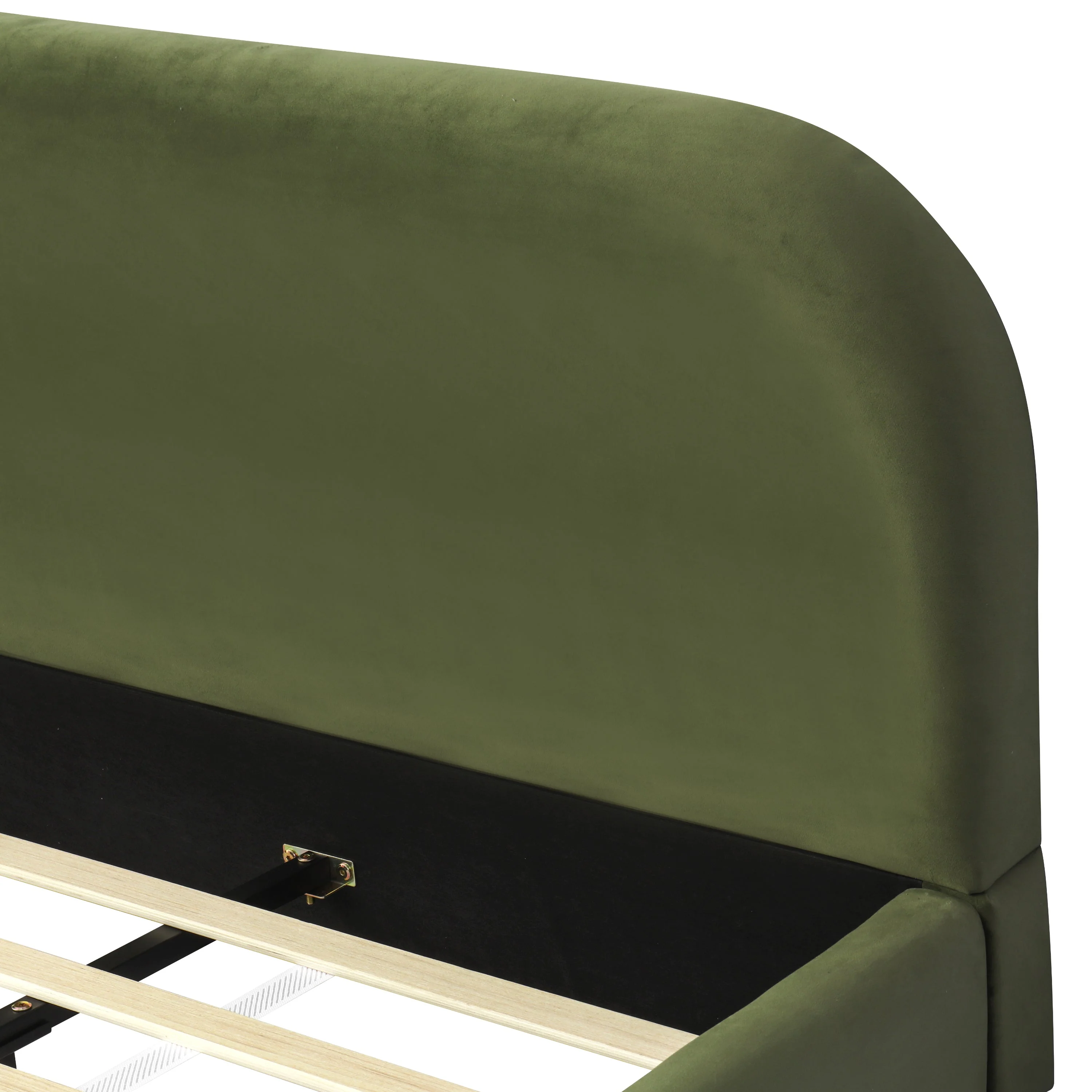 King Size Platform Bed with Velvet Fabric and Curved Headboard - Image 14