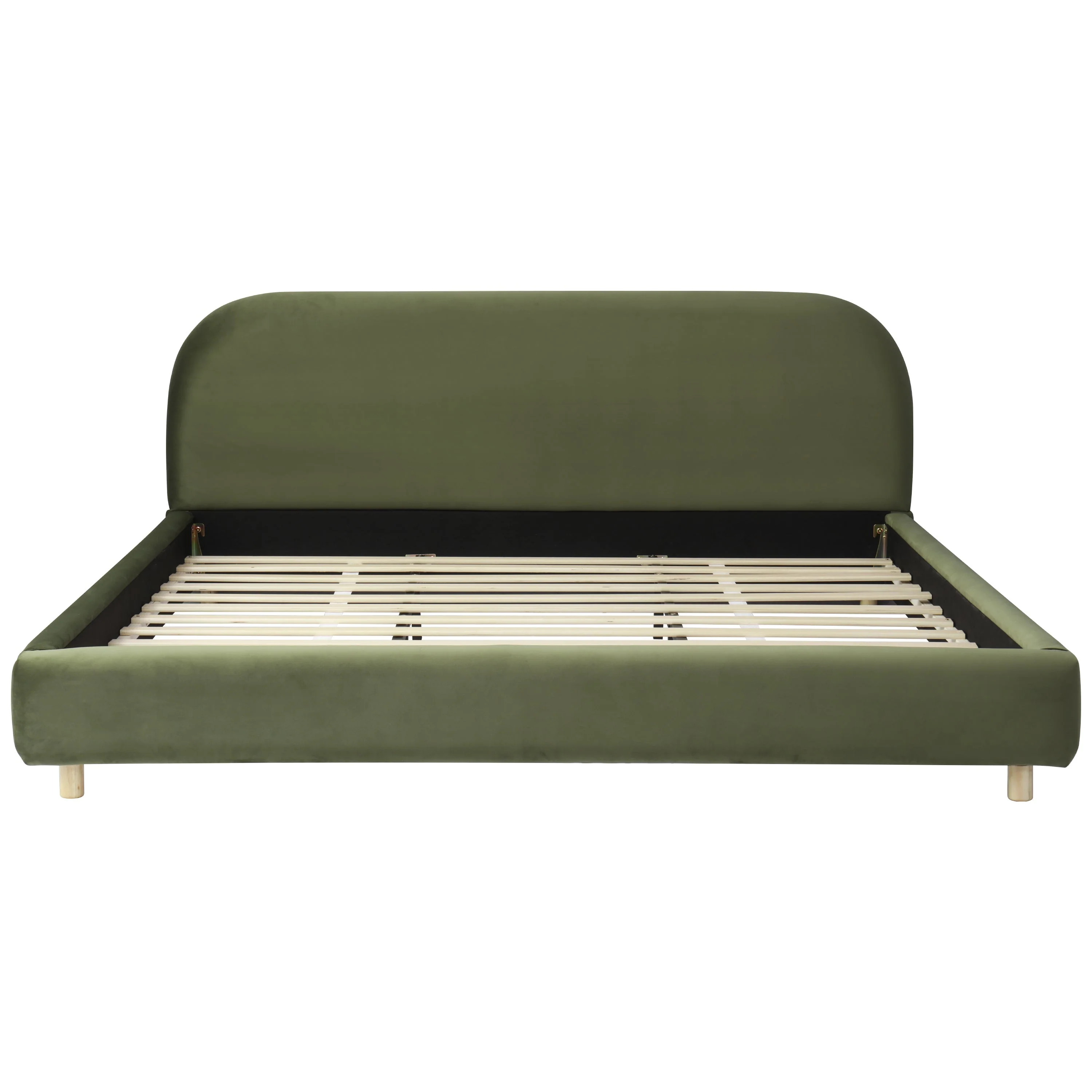 King Size Platform Bed with Velvet Fabric and Curved Headboard - Image 7
