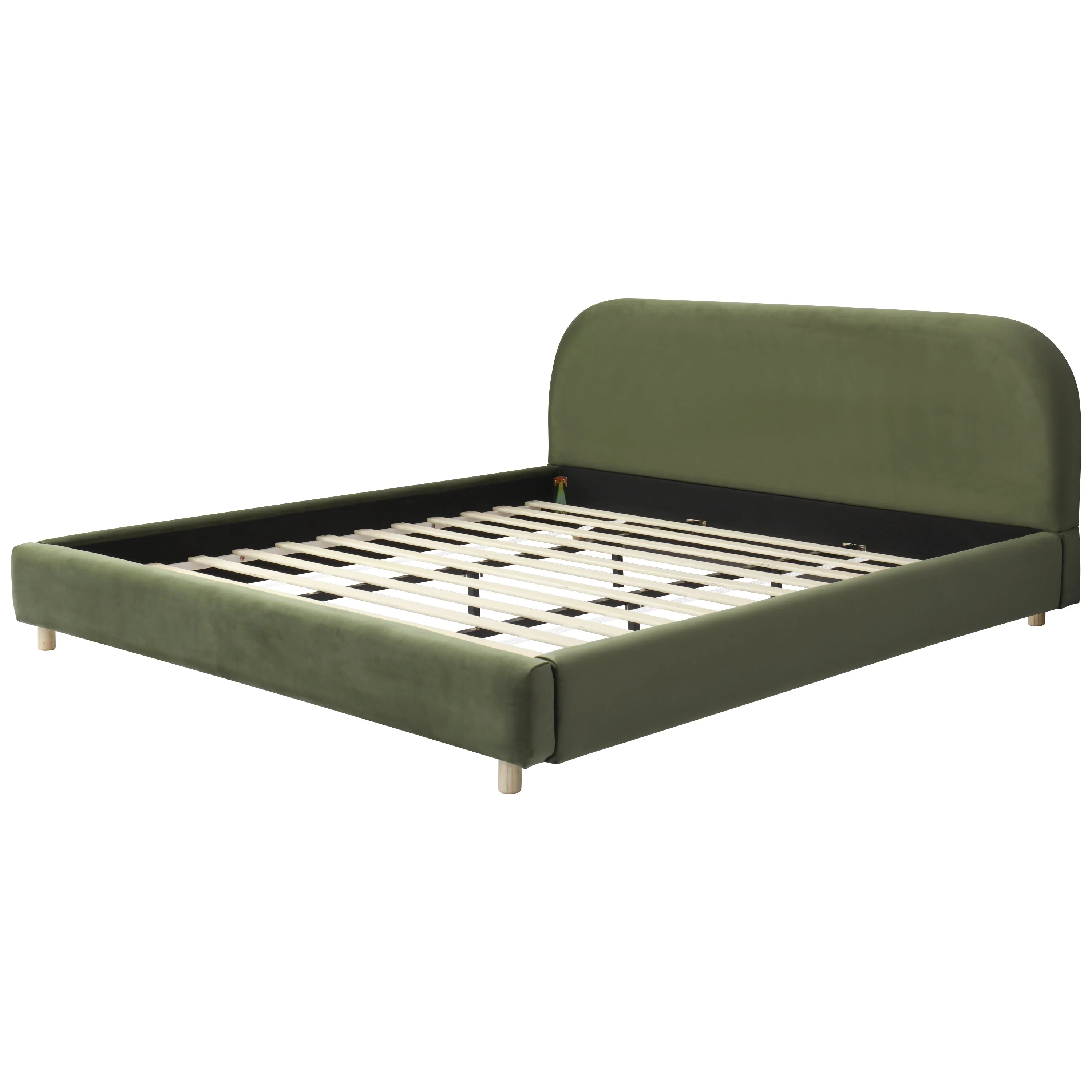 King Size Platform Bed with Velvet Fabric and Curved Headboard - Image 8