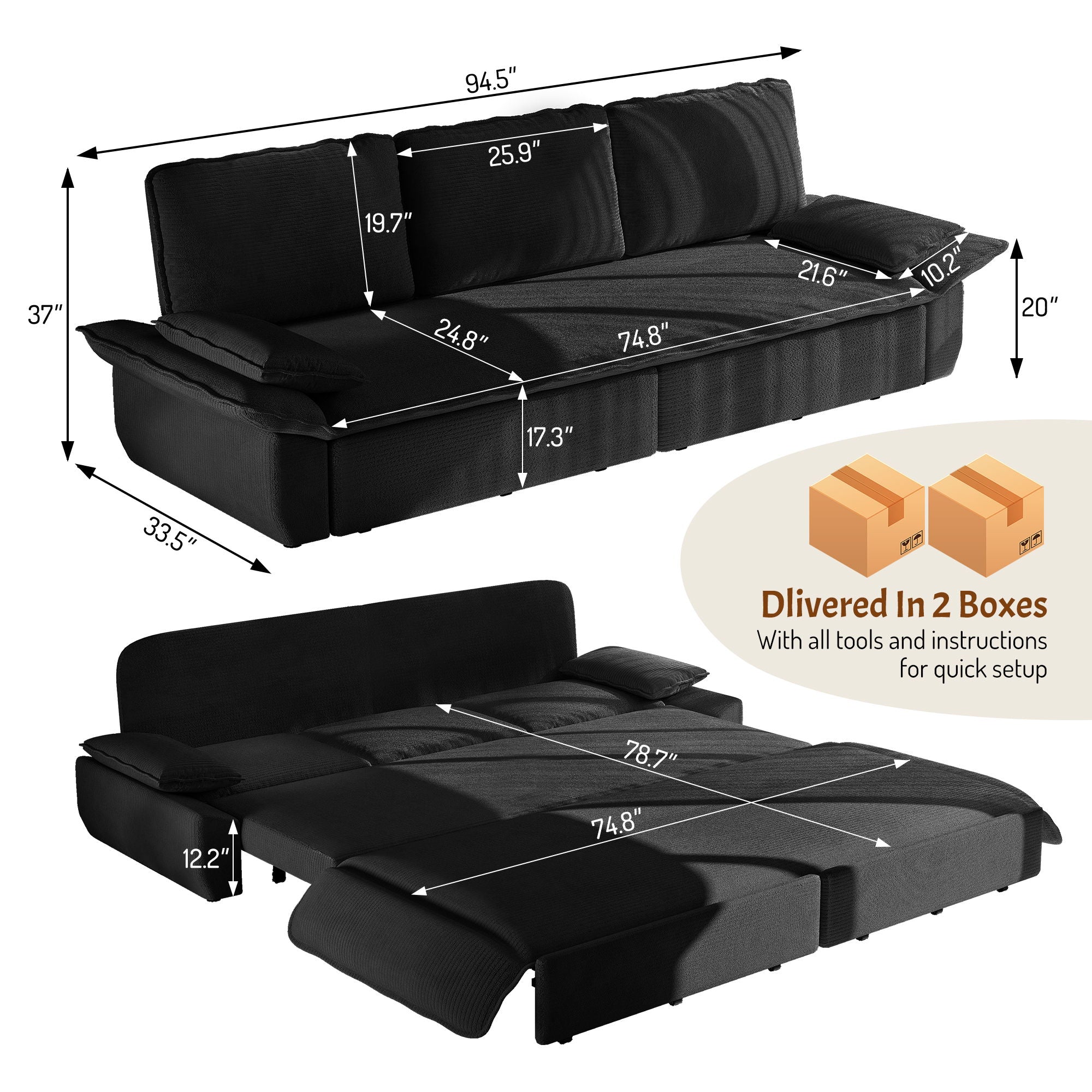 King Size Pull Out Sofa Bed, 3 In 1 Convertible Multifunctional - Image 6