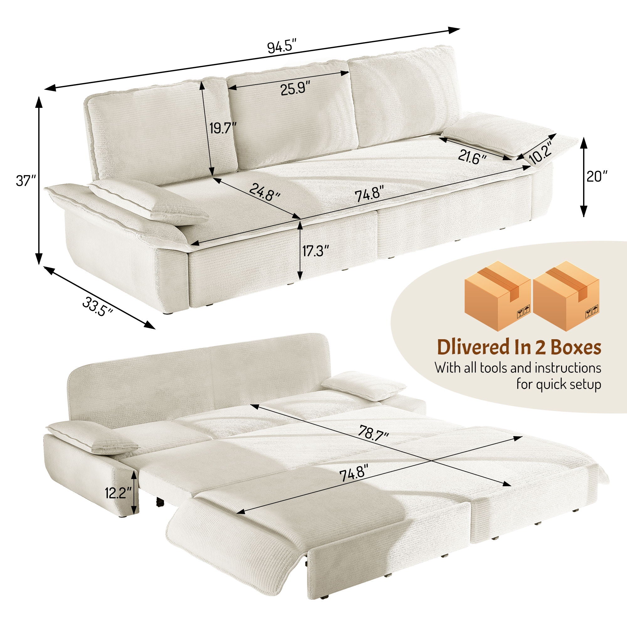 King Size Pull Out Sofa Bed, 3 In 1 Convertible Multifunctional - Image 8