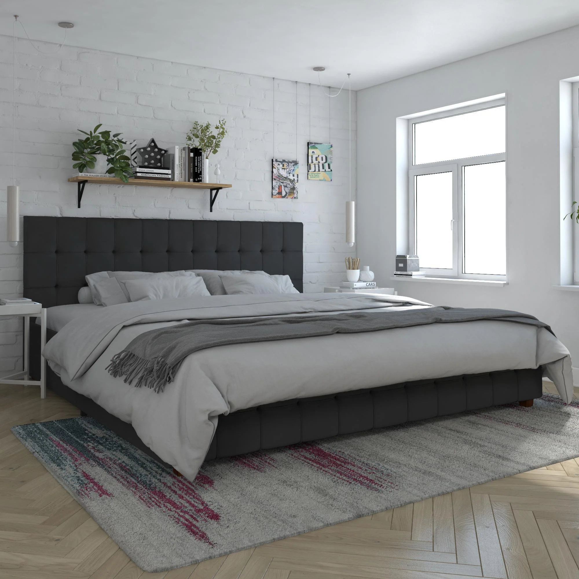 King Upholstered Bed With Storage - Black - Image 2
