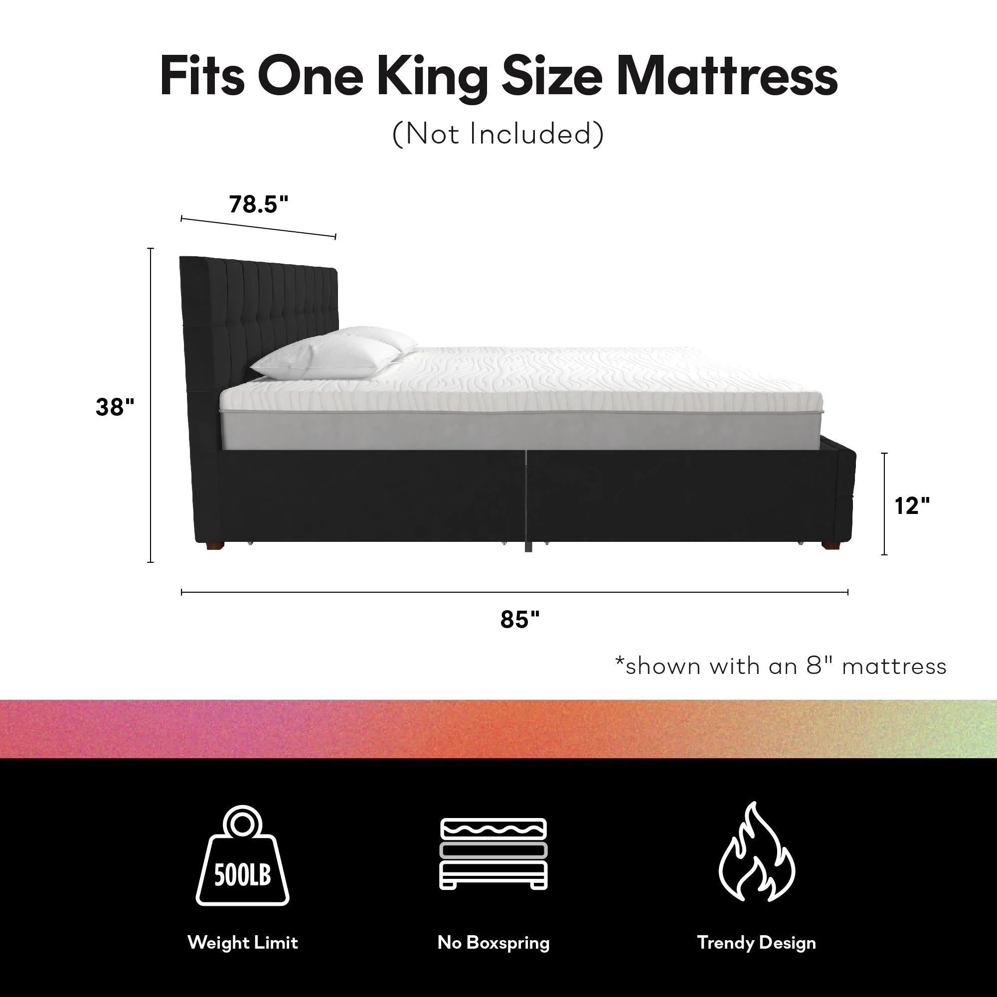 King Upholstered Bed With Storage - Black - Image 3