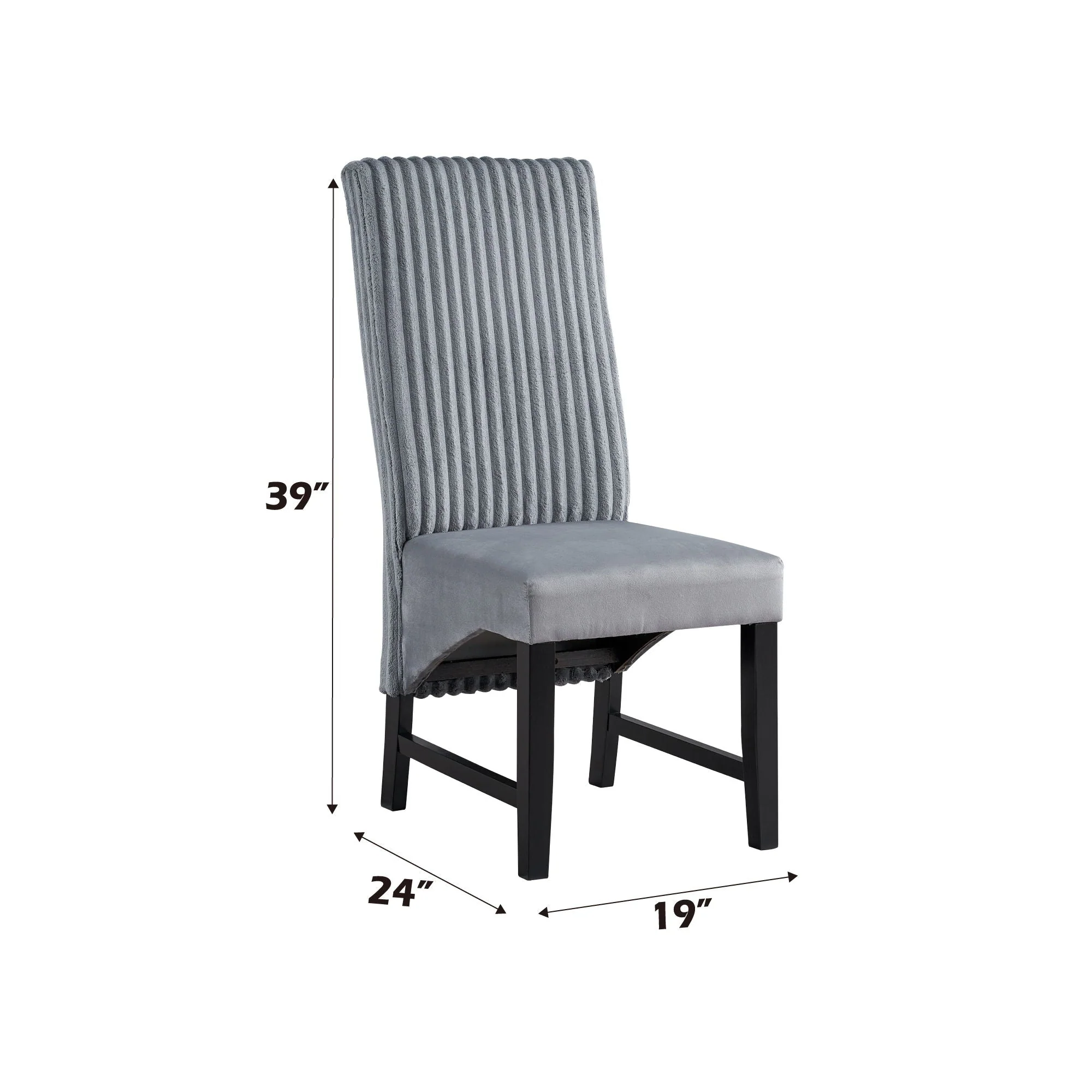 Kini - Corduroy Side Chair (Set of 2) - Black / Gray - Image 3