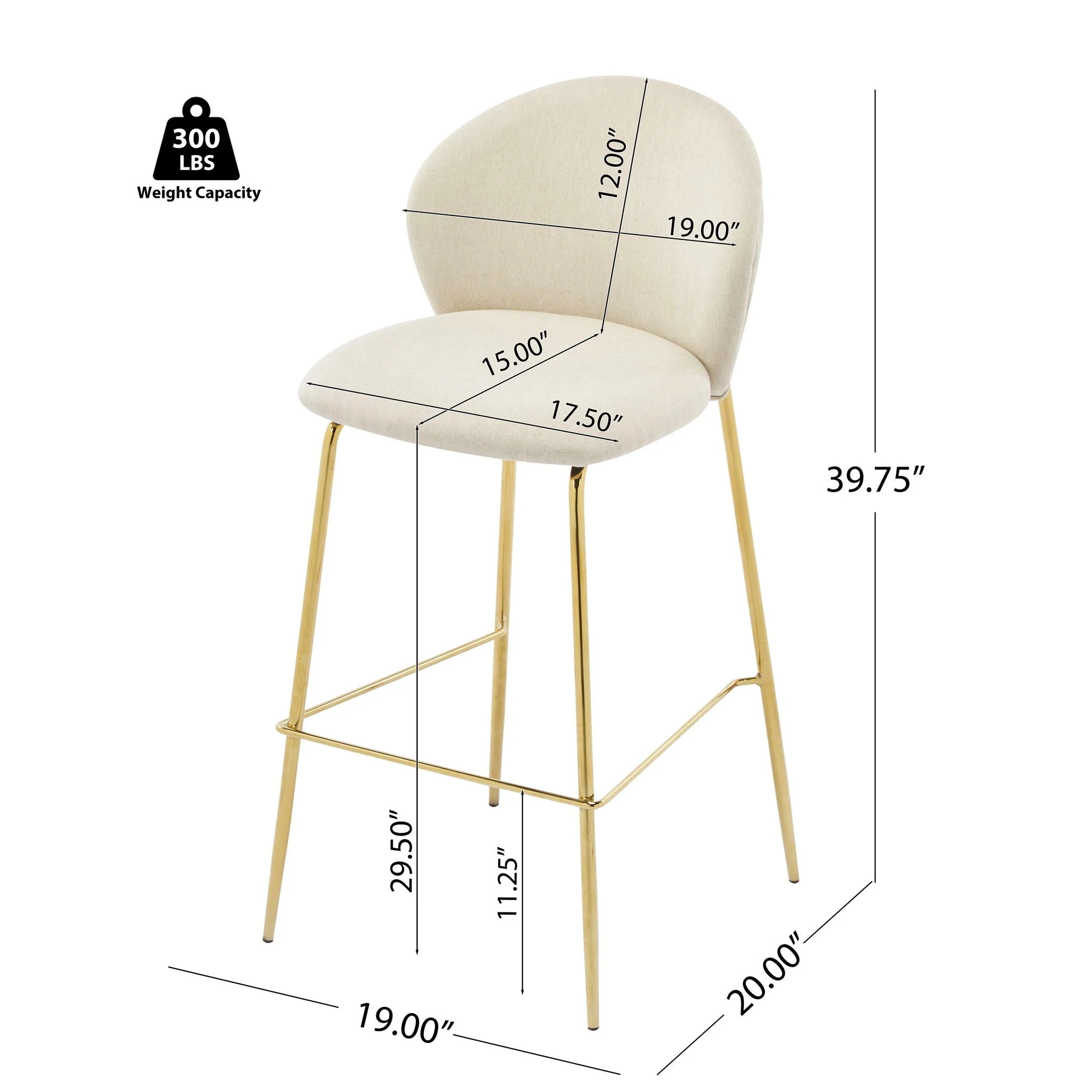Kira Upholstered Bar Stool Set of 2 - Image 6
