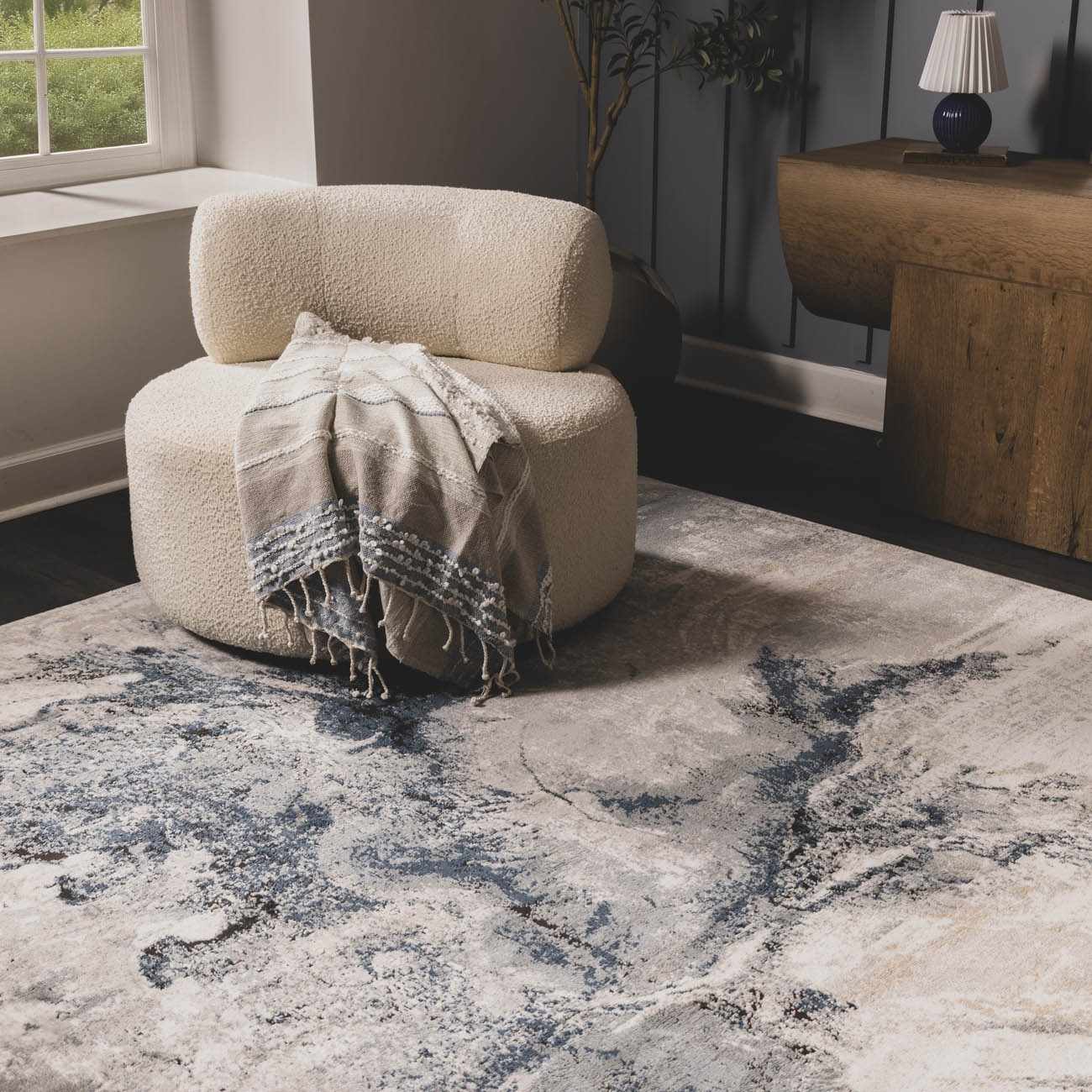 Kirkland Dark Blue Marble Rug - Image 3