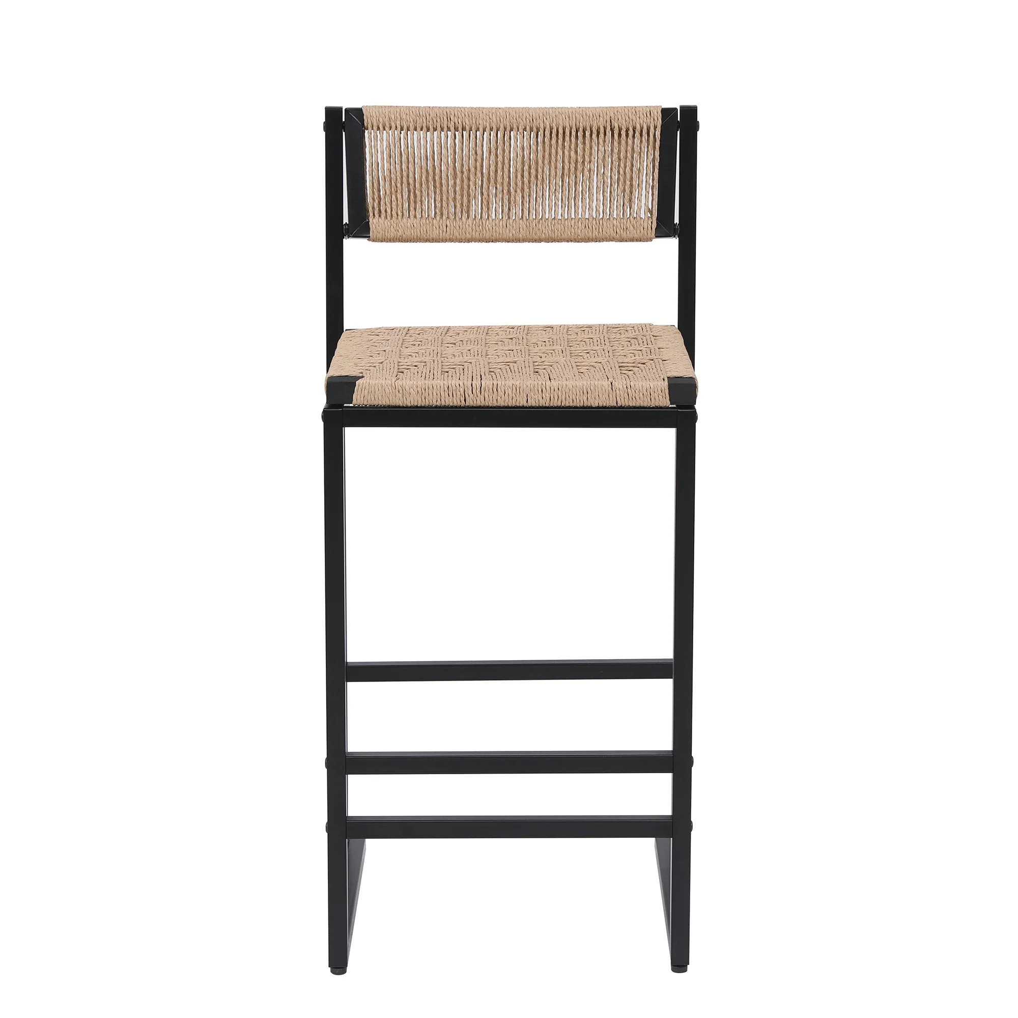Kitchen Bar Stools with Footrest Set of 2 Paper Rope Weave Dining Chairs - Image 10