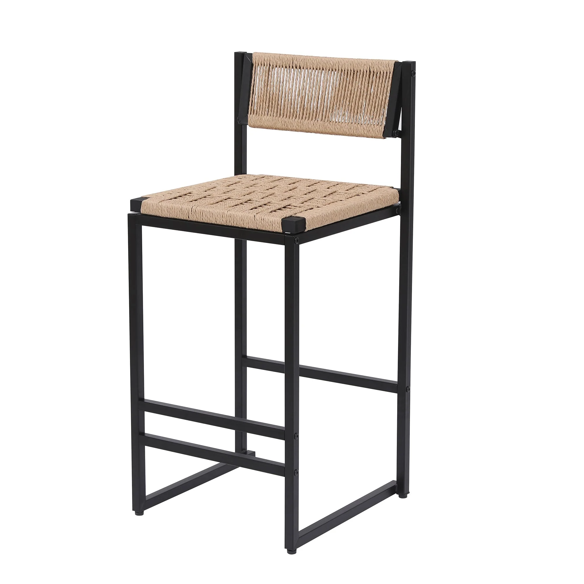 Kitchen Bar Stools with Footrest Set of 2 Paper Rope Weave Dining Chairs - Image 11