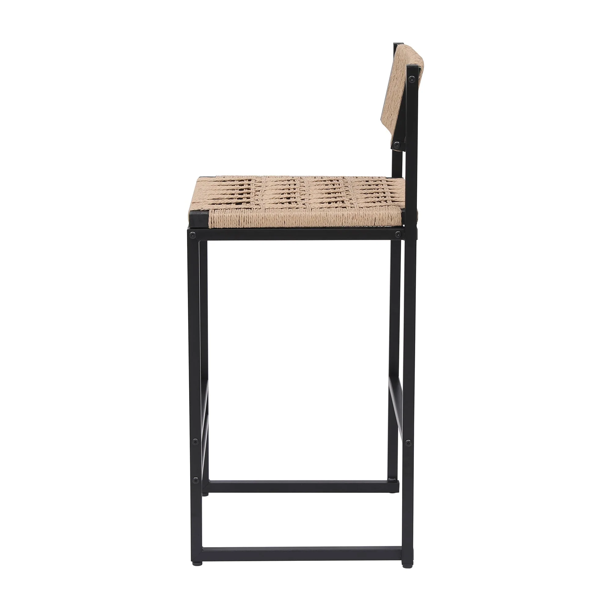 Kitchen Bar Stools with Footrest Set of 2 Paper Rope Weave Dining Chairs - Image 12