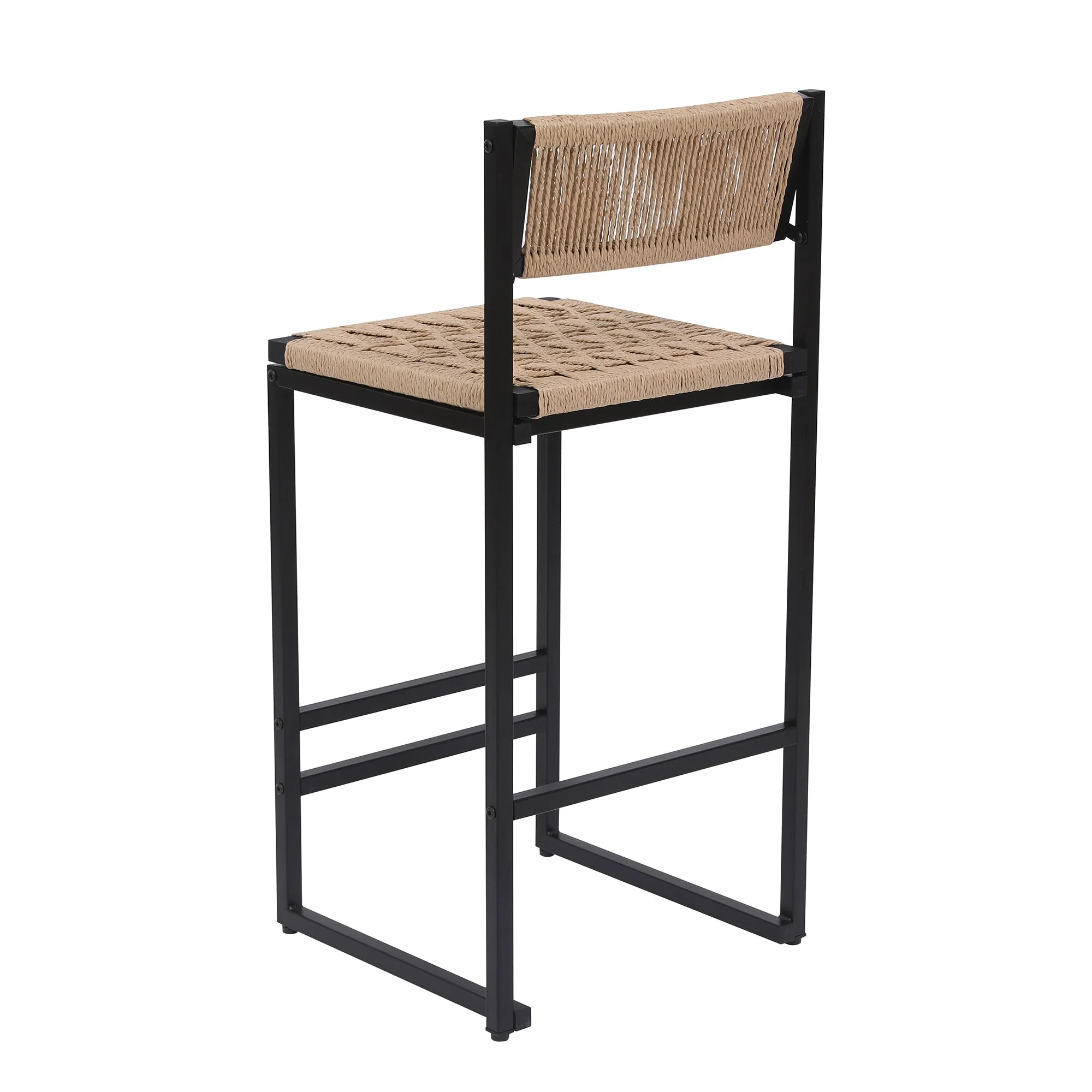 Kitchen Bar Stools with Footrest Set of 2 Paper Rope Weave Dining Chairs - Image 13