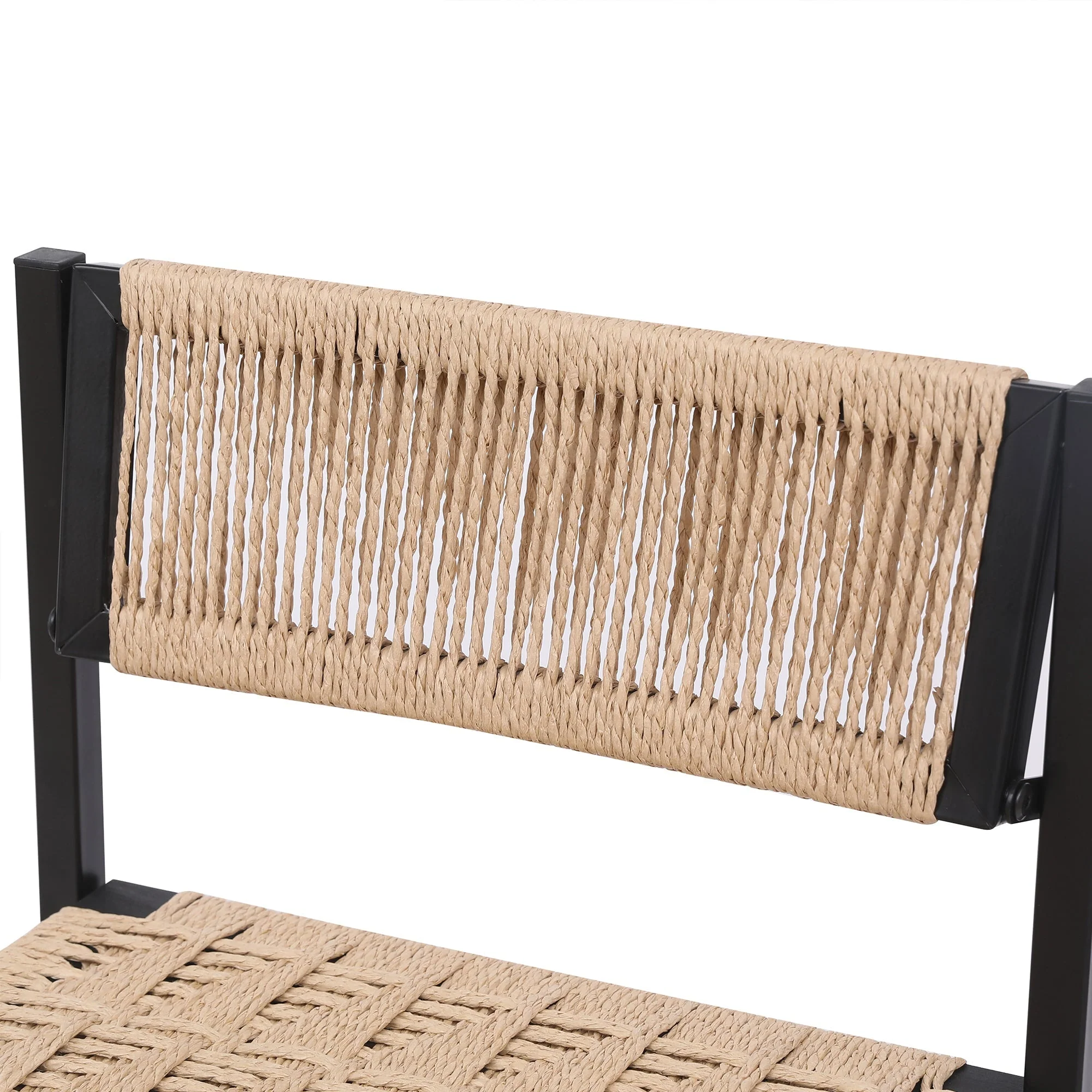 Kitchen Bar Stools with Footrest Set of 2 Paper Rope Weave Dining Chairs - Image 14