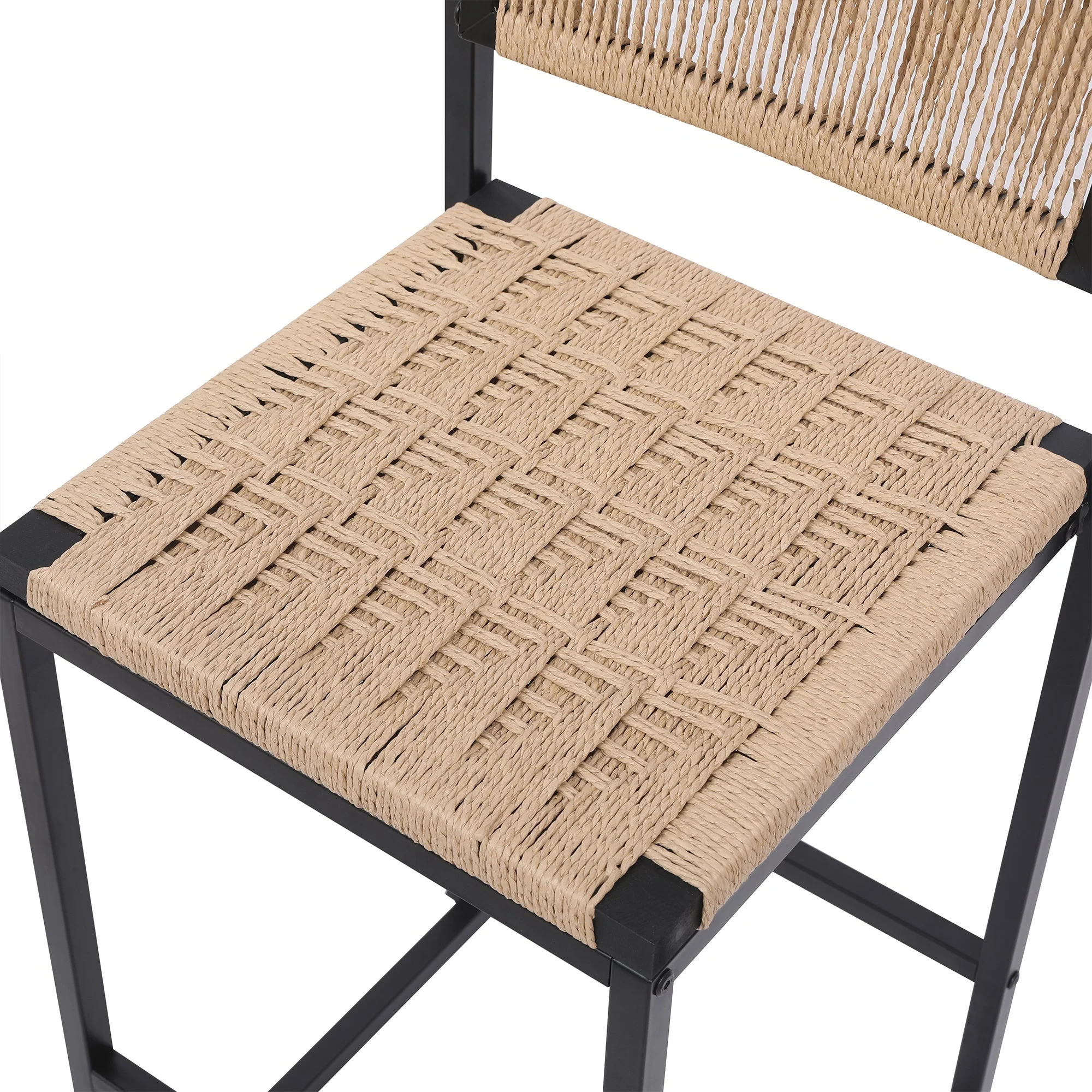 Kitchen Bar Stools with Footrest Set of 2 Paper Rope Weave Dining Chairs - Image 15