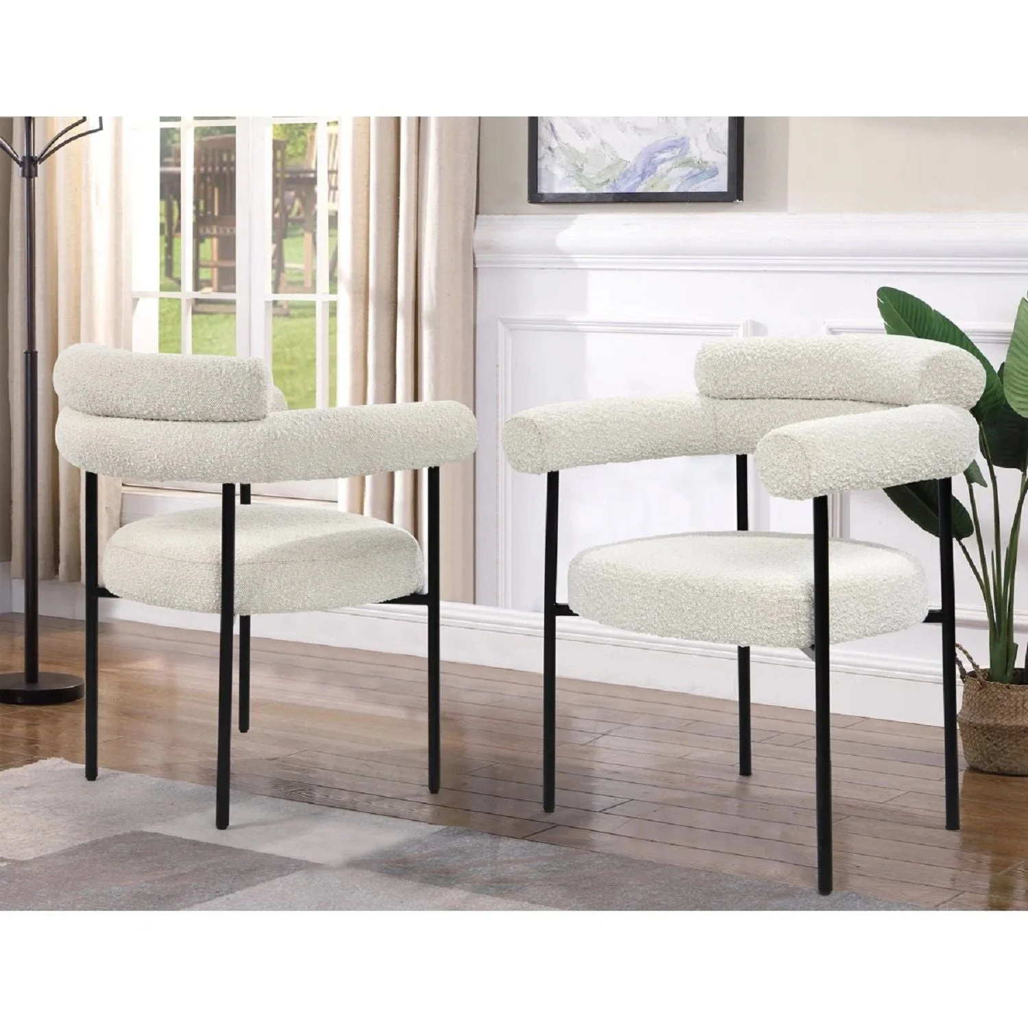 Kitchen Dining Chair With Armrest (Set of 2) - Black / Cream - Image 2