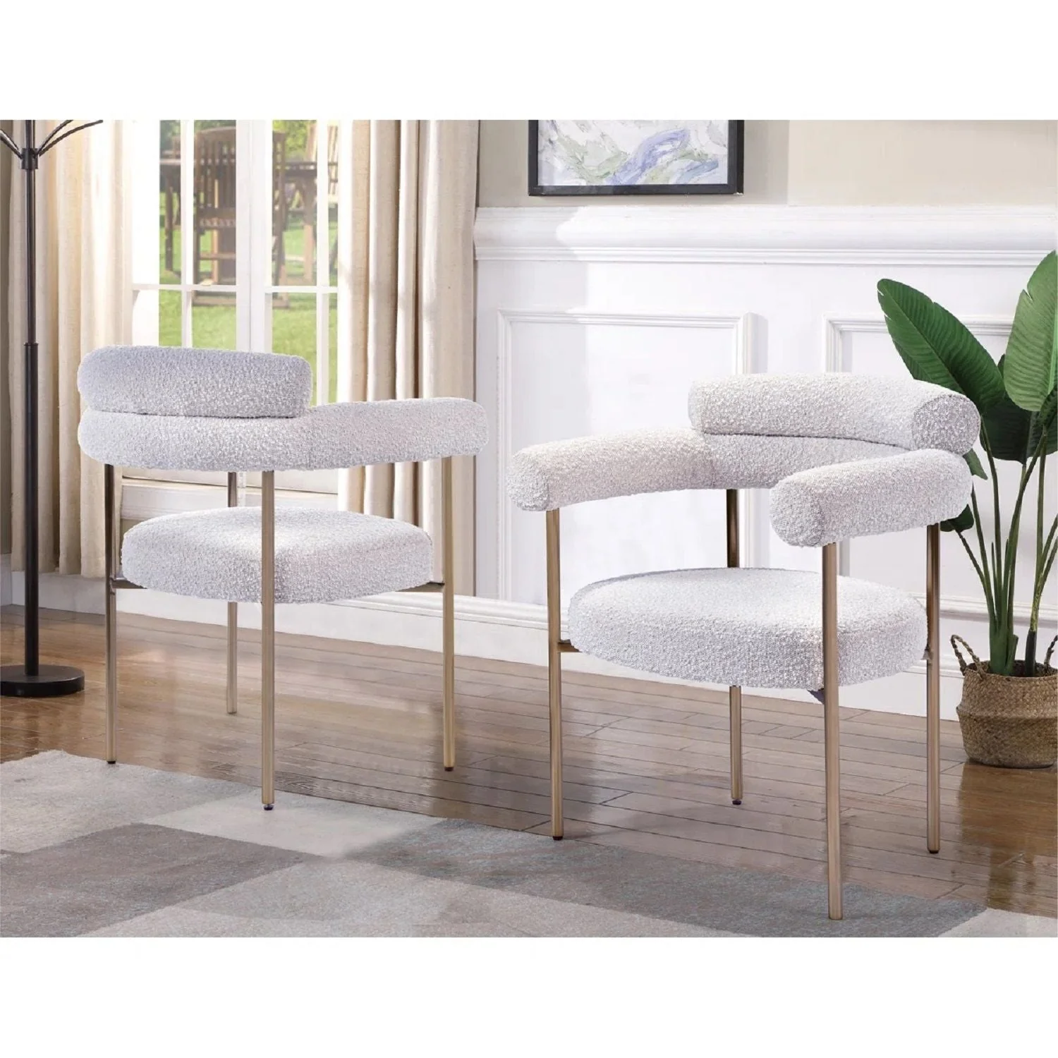 Kitchen Dining Chair With Armrest (Set of 2) - Gold / Creamy White - Image 3