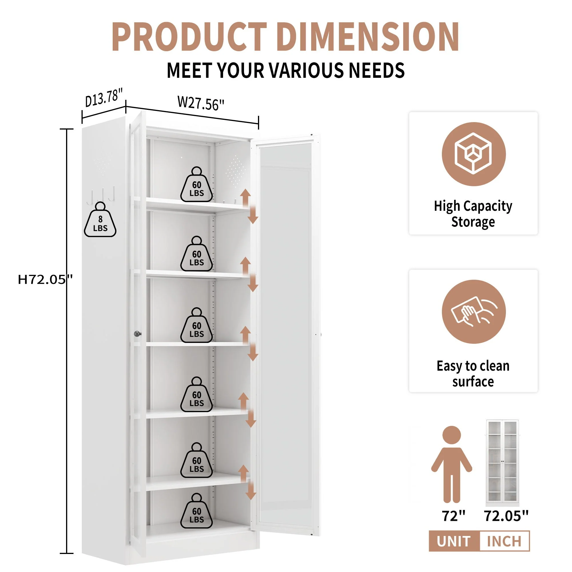 Kitchen Pantry Cabinet With 5 Adjustable Shelves, Freestanding Storage For Kitchen - White - Image 3