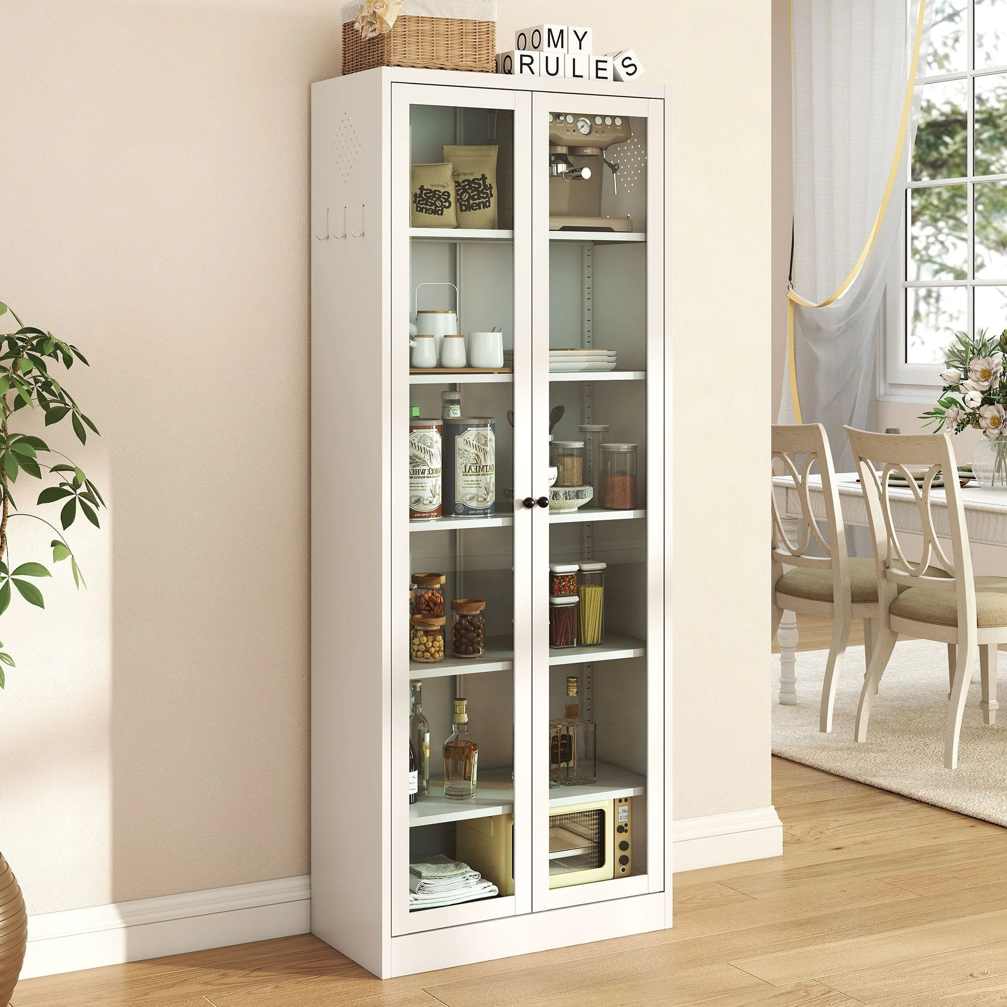 Kitchen Pantry Cabinet With 5 Adjustable Shelves, Freestanding Storage For Kitchen - White - Image 4