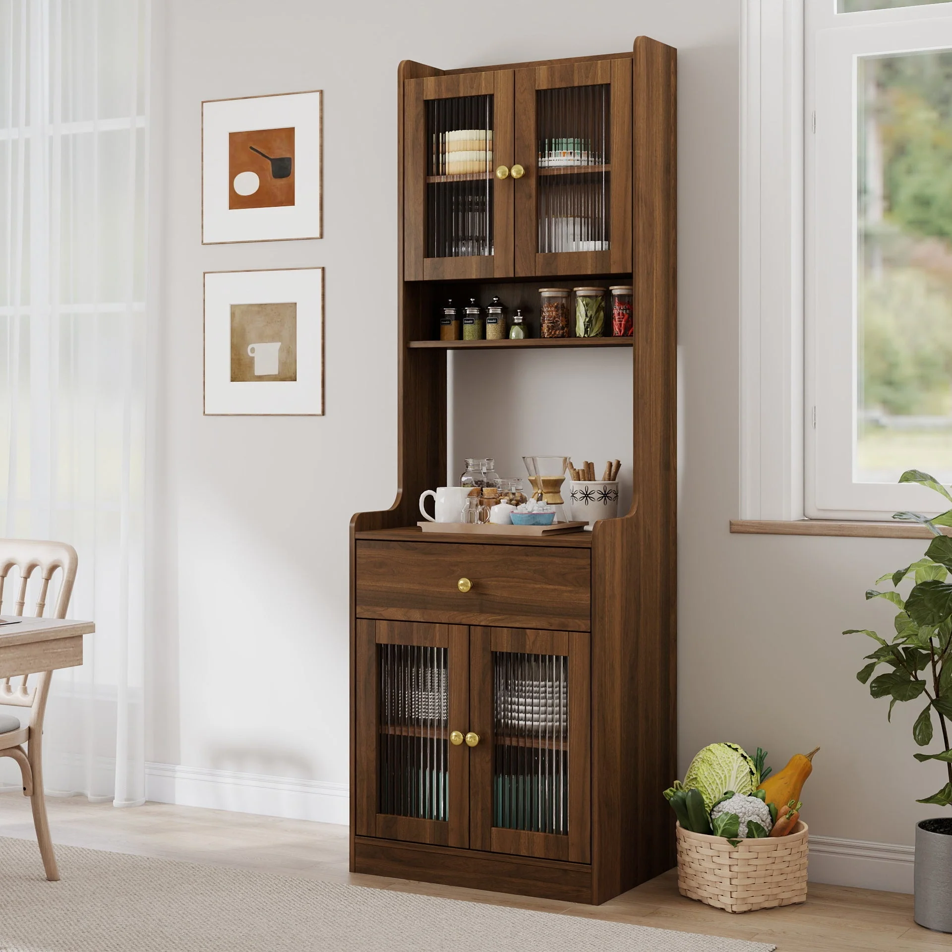 Kitchen Pantry Hutch Storage Cabinet Farmhouse Style - Image 3