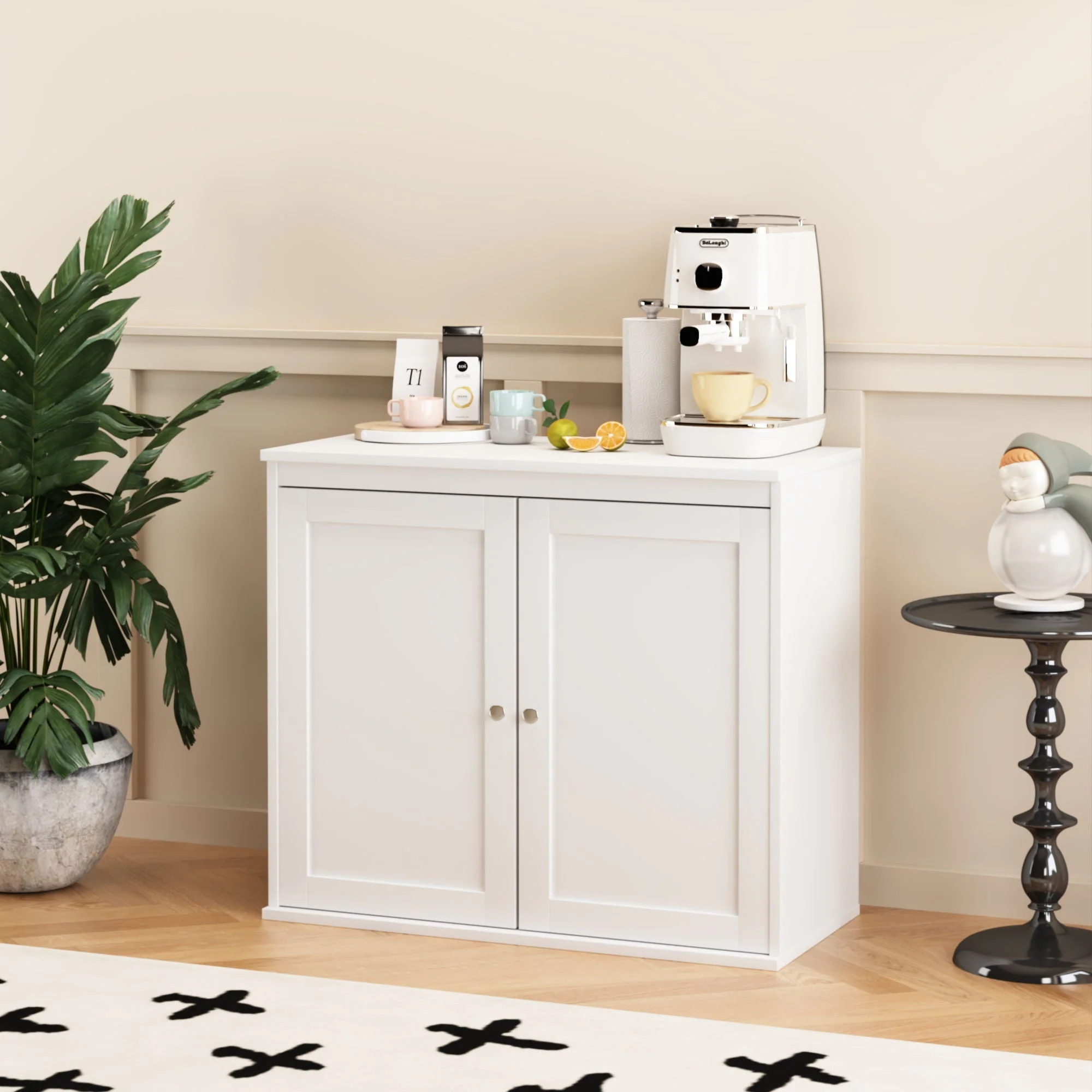 Kitchen Storage Cabinet with Double Doors and Adjustable Shelves - White - Image 2